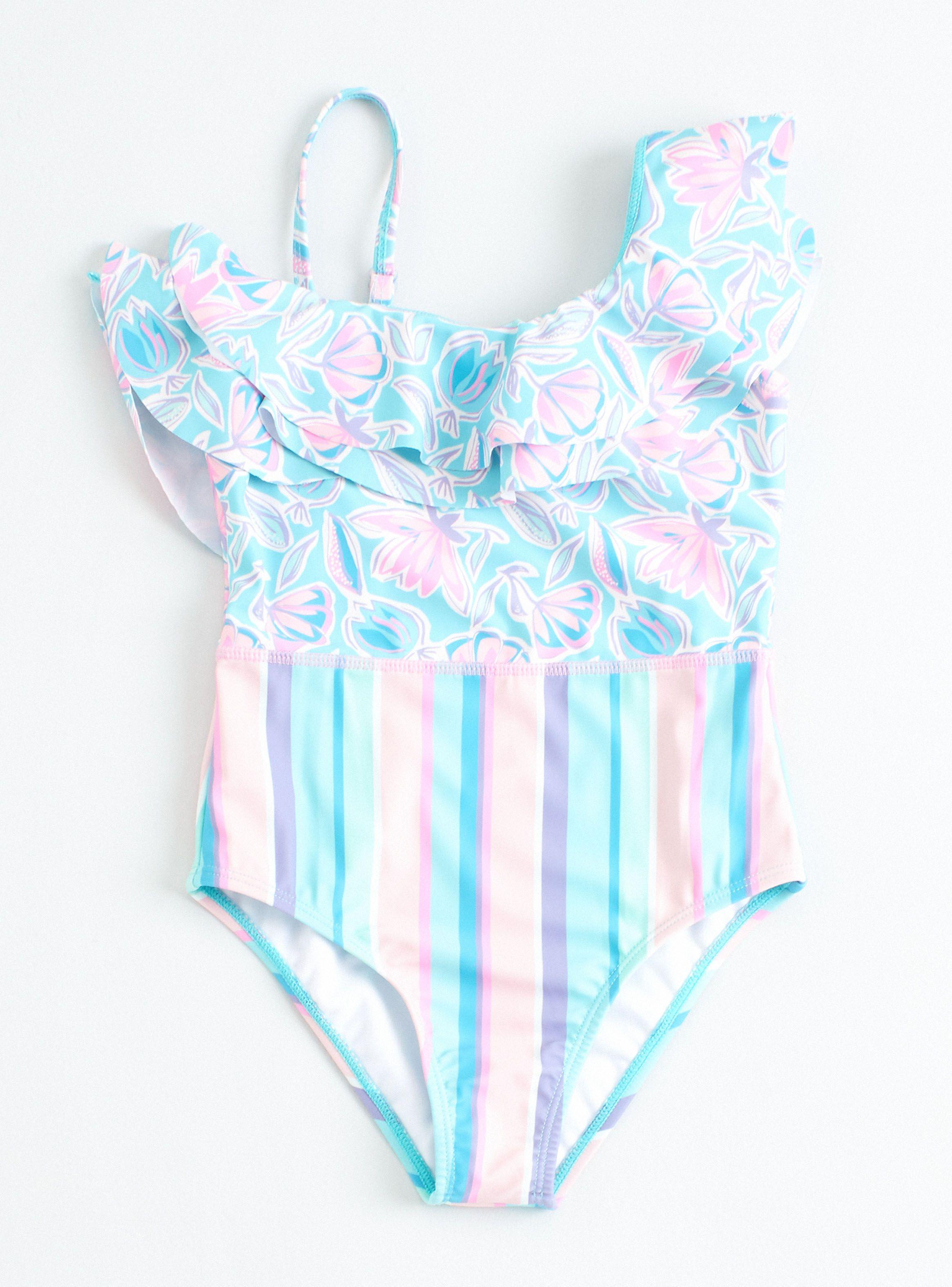 Traje de Baño Asimétrico con Vuelos y Estampados-1