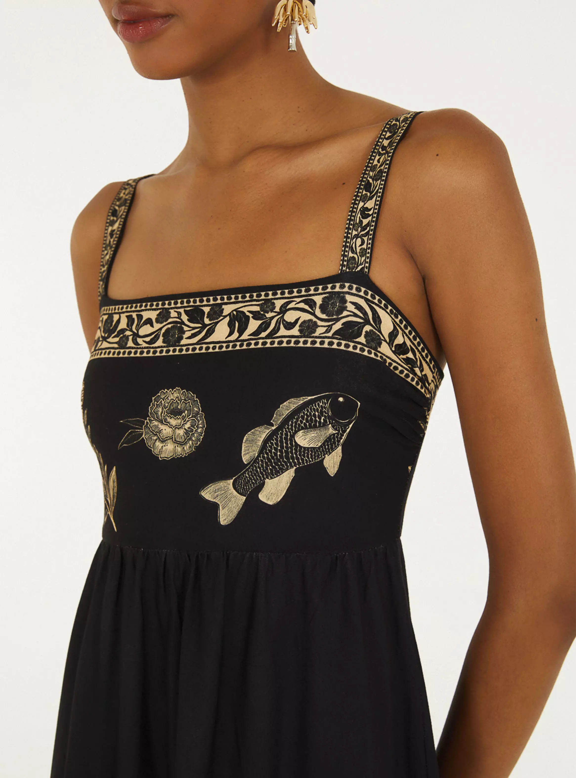 Vestido Largo Escote Cuadrado con Estampado Flora y Fauna-3