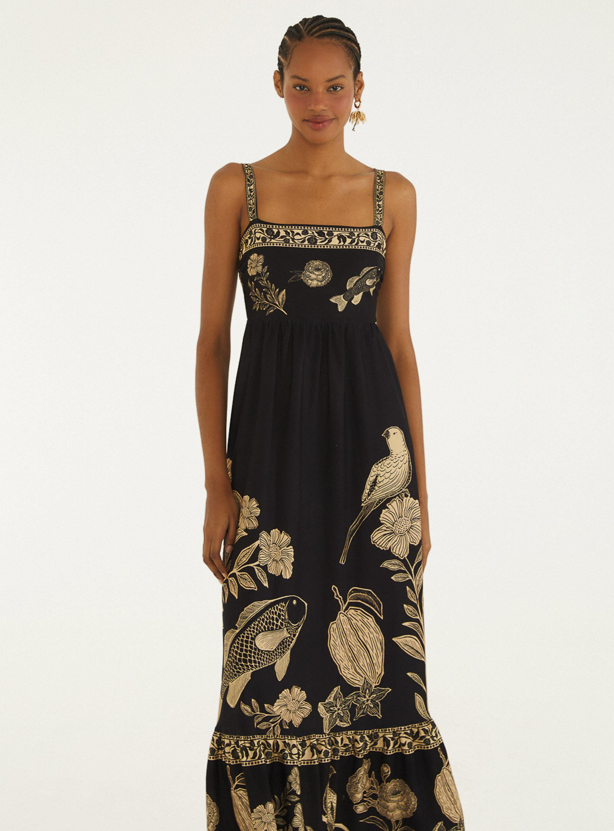 Vestido Largo Escote Cuadrado con Estampado Flora y Fauna-2