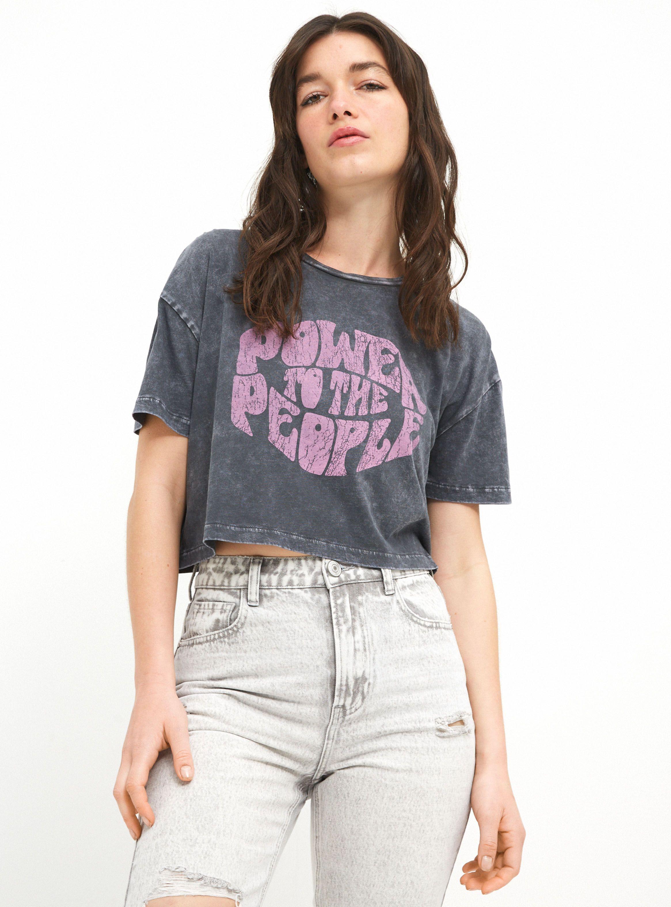 Polera Lavada Estampado Frontal Cuello Redondo-0