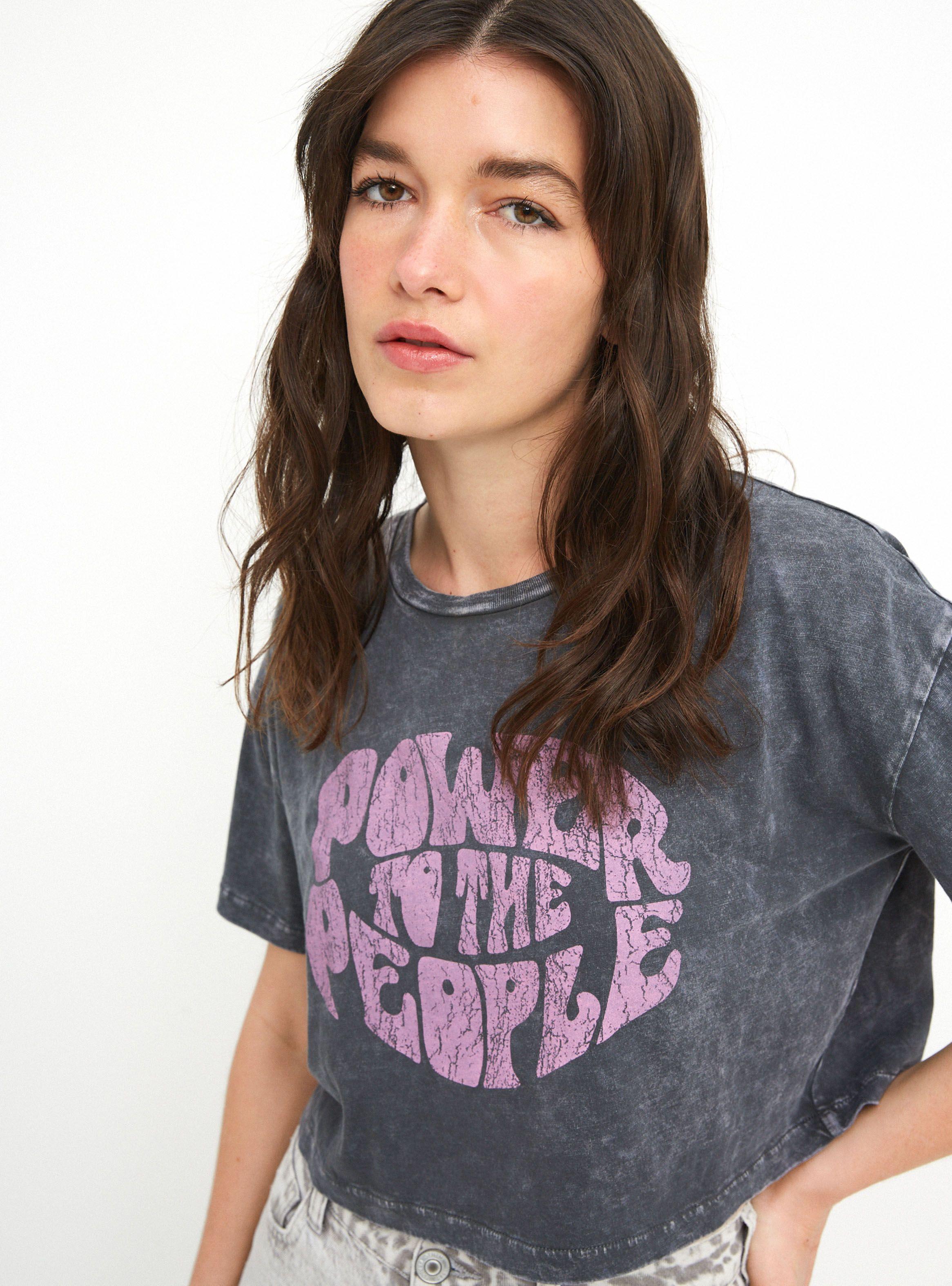 Polera Lavada Estampado Frontal Cuello Redondo-2