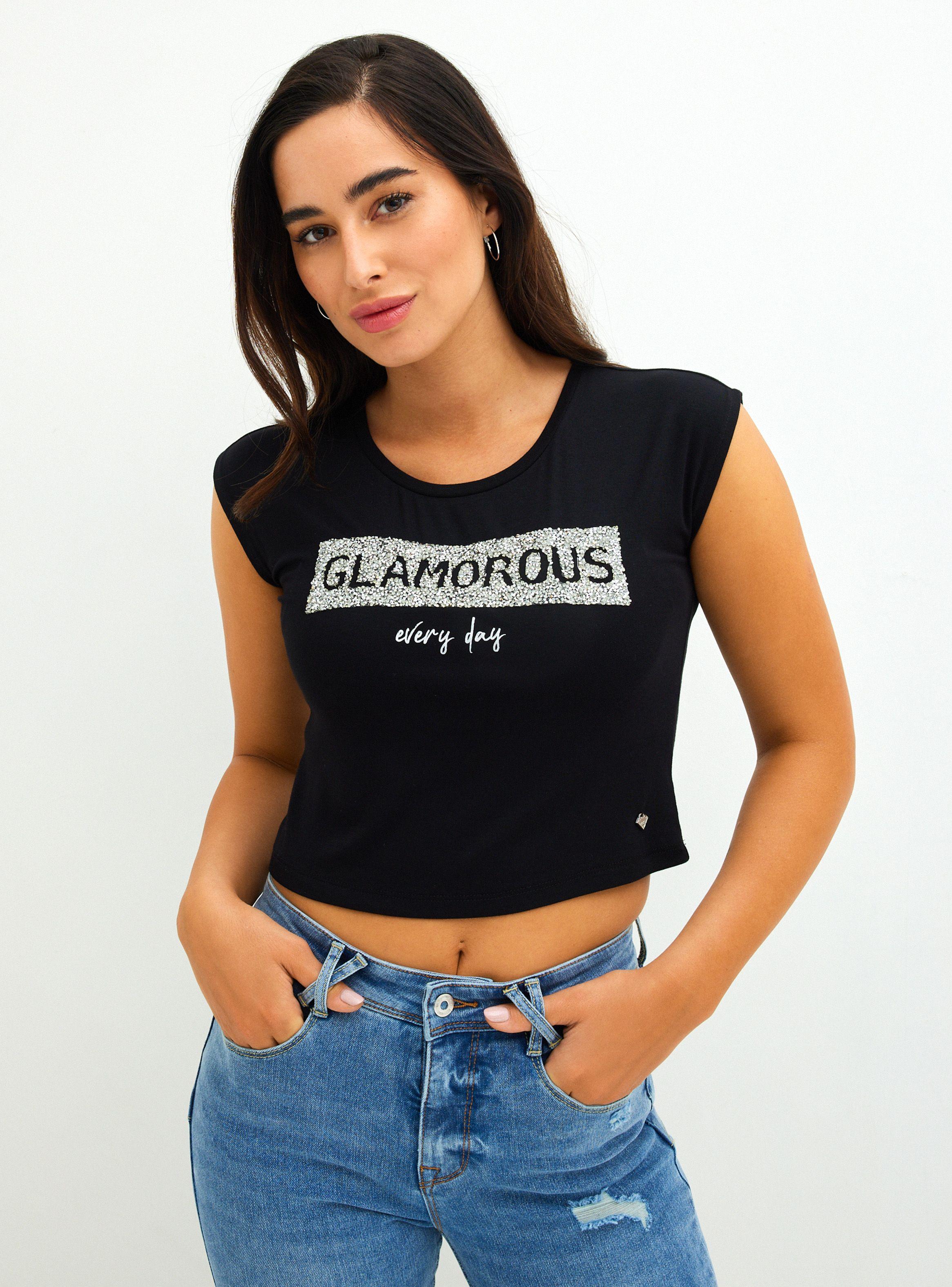 Polera Crop Frontal Estampado-0