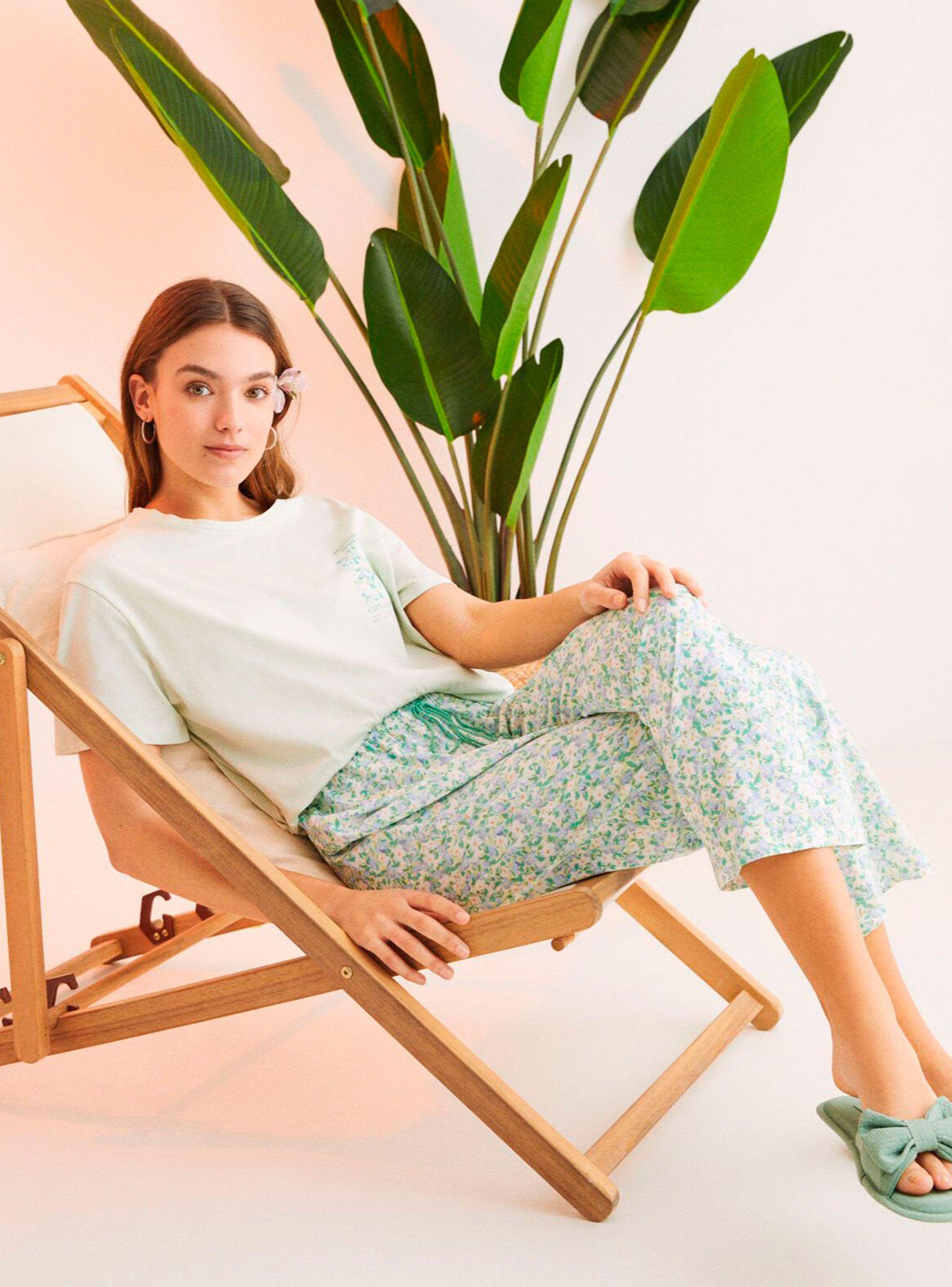 Pijama 100% Algodón Capri Verde Flores-1