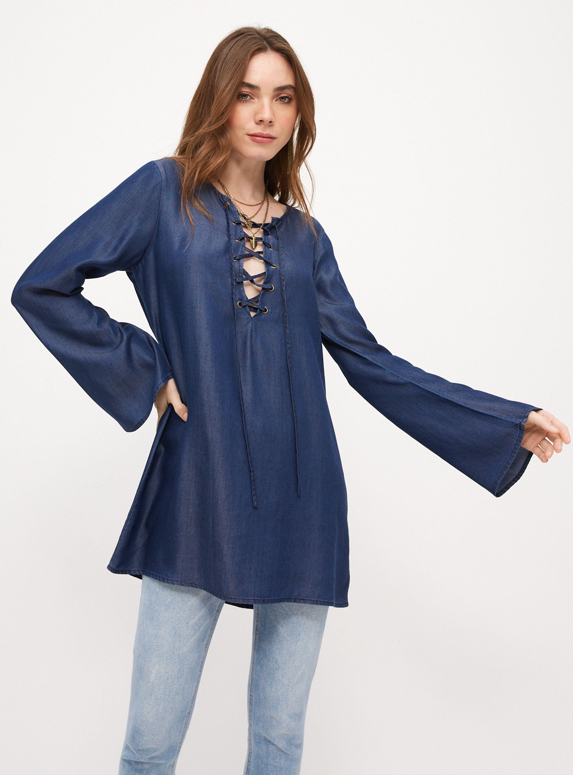Blusa Ojetillos Metalicos en Escote y Lazo-0