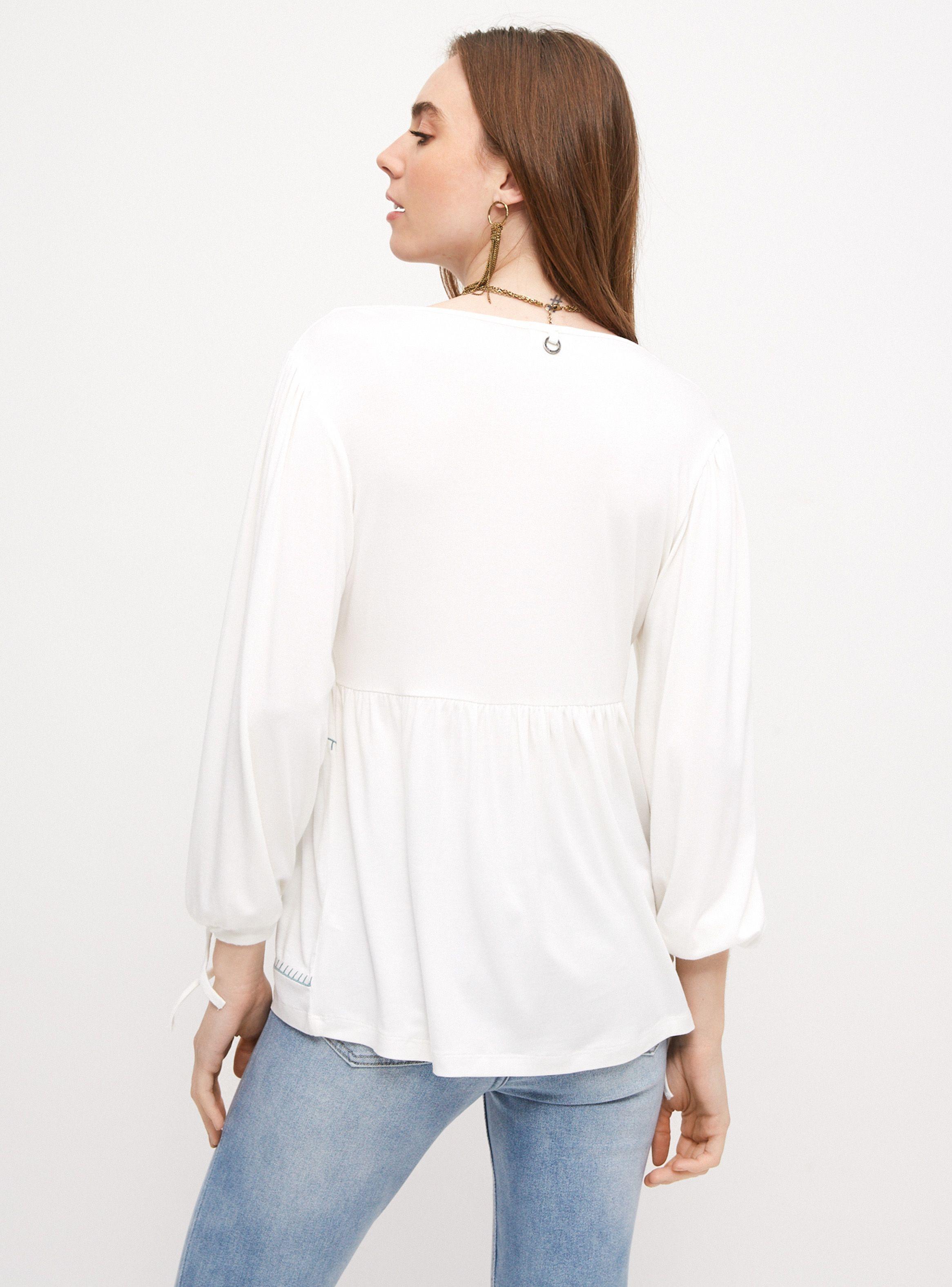 Polera Bordado en Cuello y Manga Abombachada-1