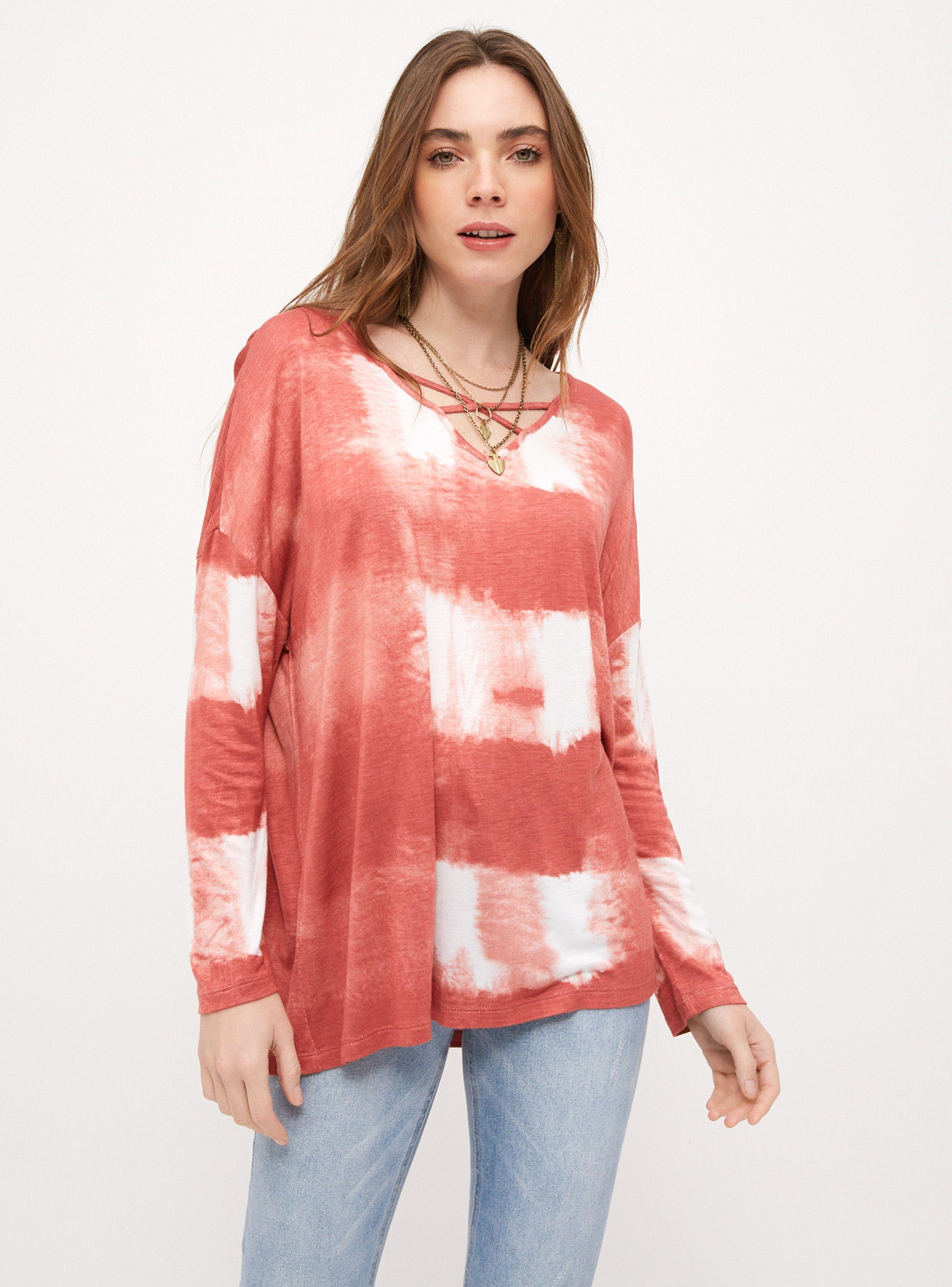 Polera Print Efecto Tye Dye y Cruce en Escote-0