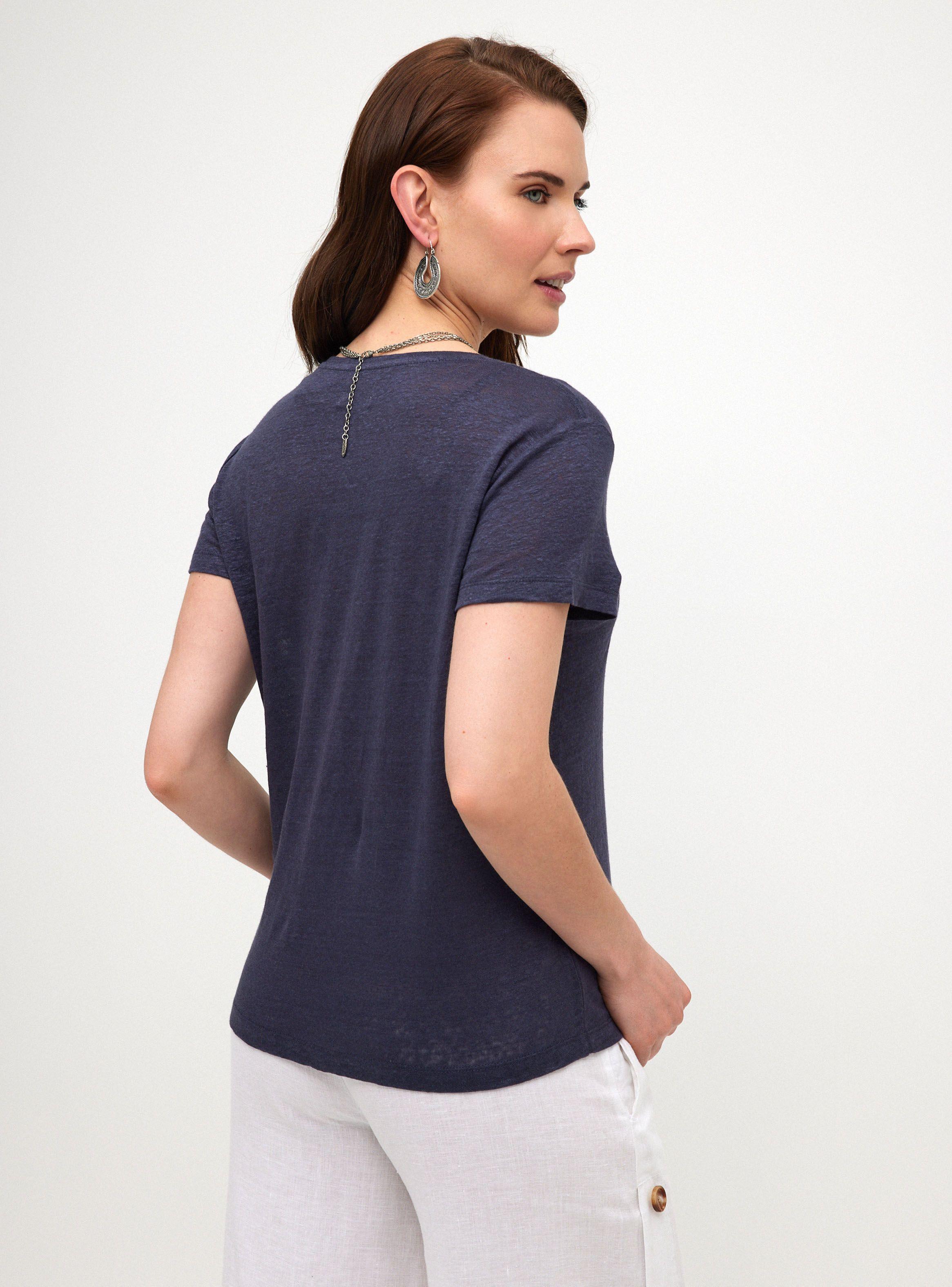 Polera Lino Básica Lisa Cuello V-1