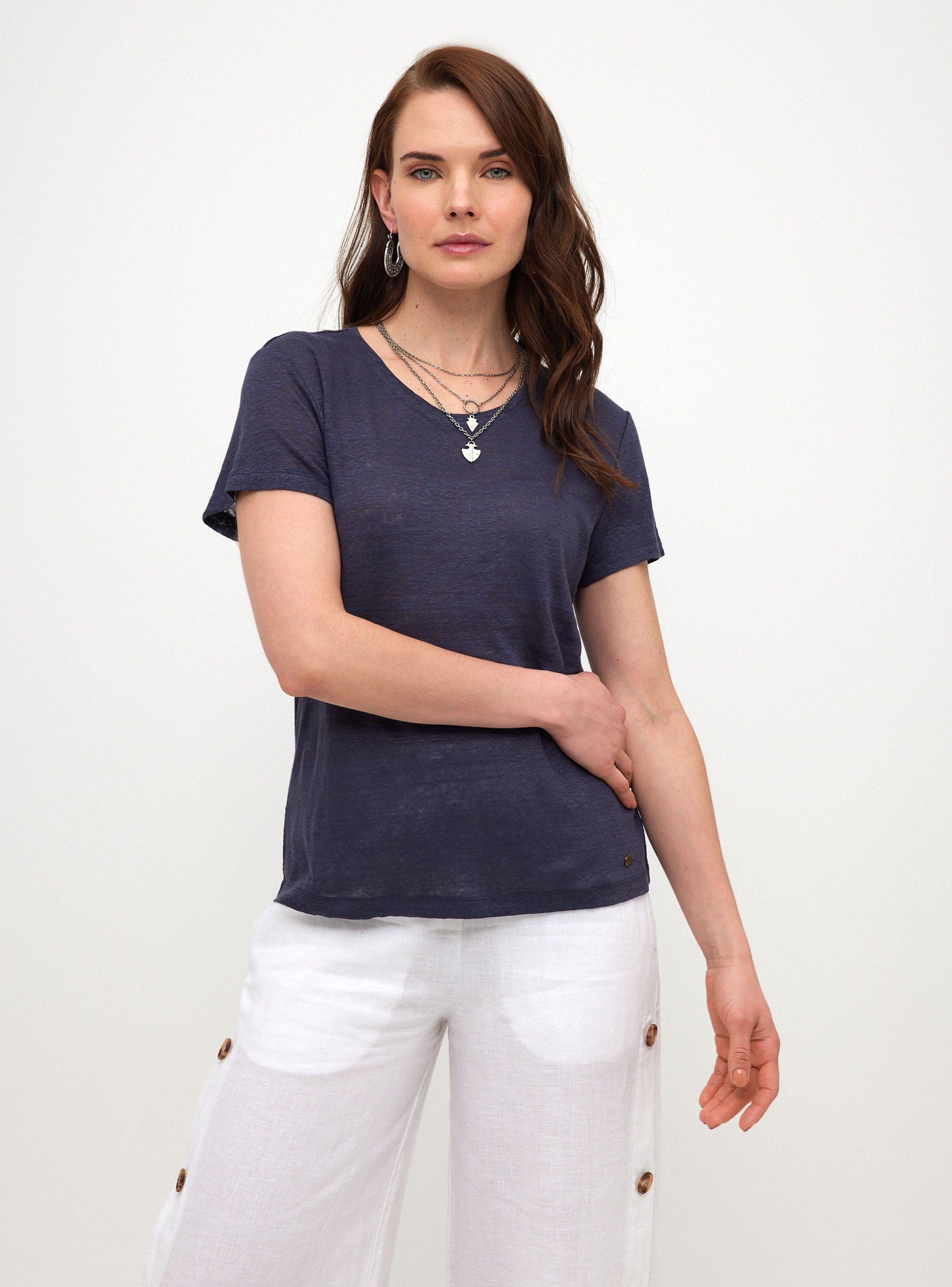 Polera Lino Básica Lisa Cuello V-0