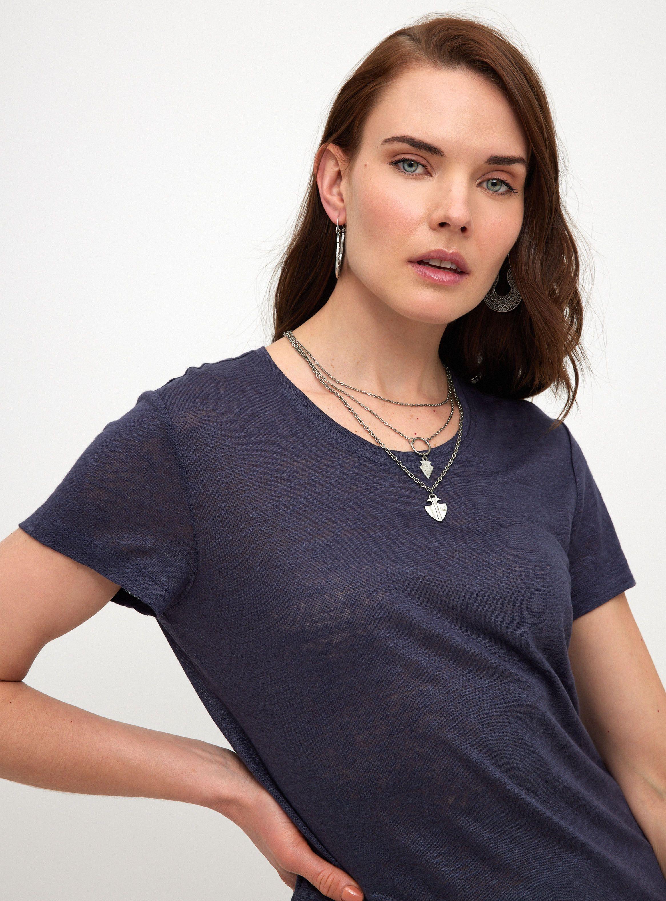 Polera Lino Básica Lisa Cuello V-2