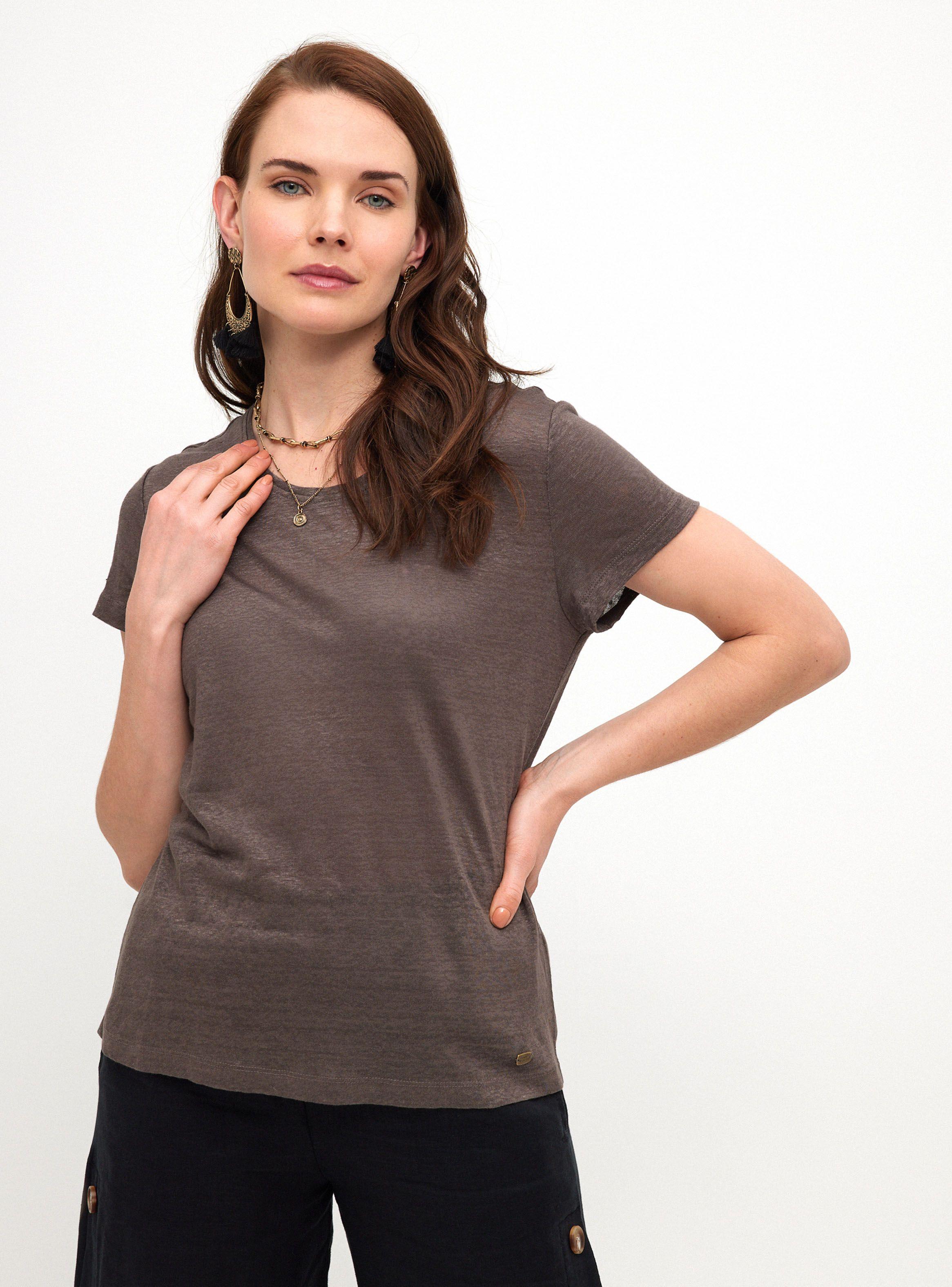 Polera Lino Básica Lisa Cuello V-0