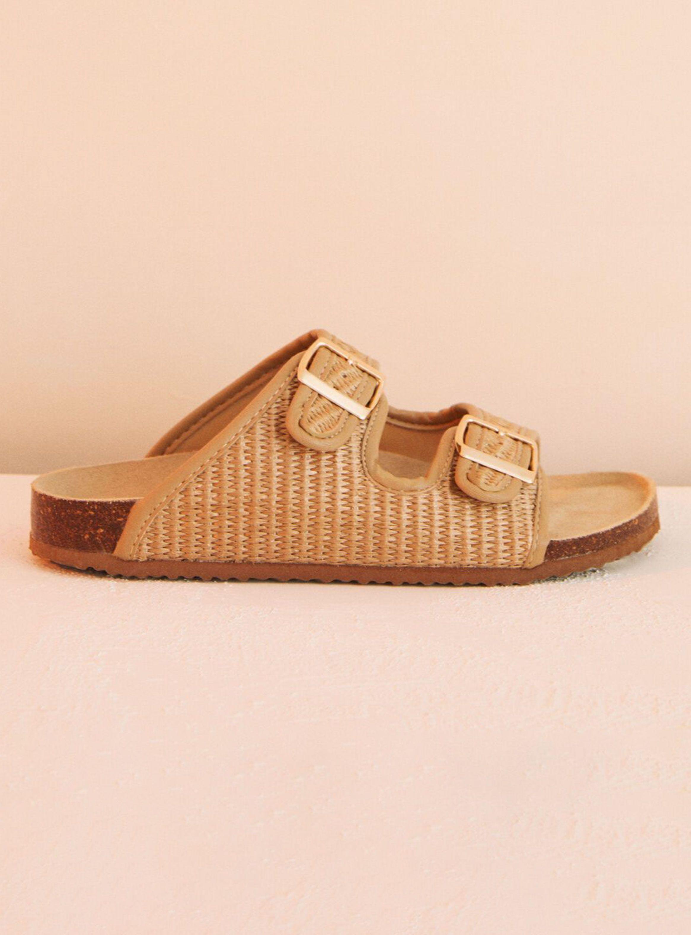 Sandalias Hebillas Rafia Marrón-0