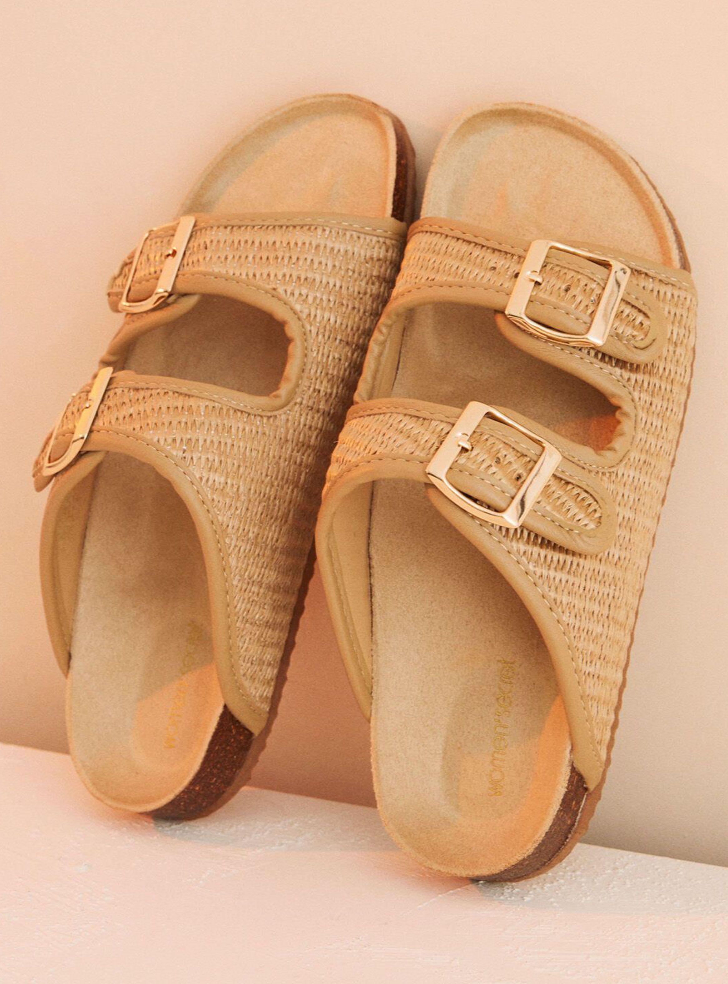 Sandalias Hebillas Rafia Marrón-2