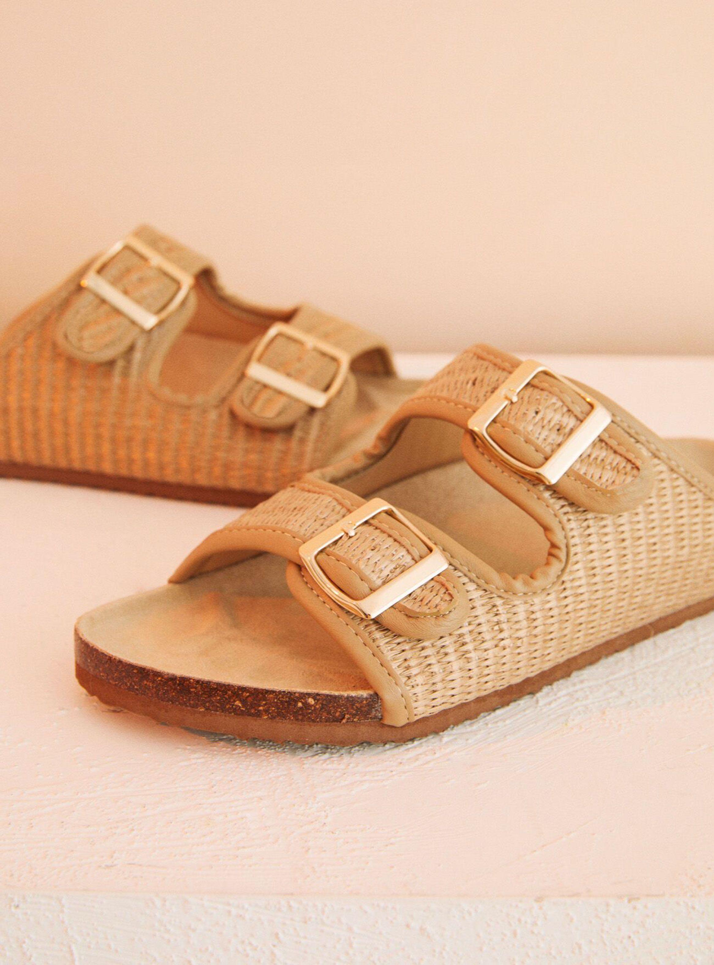 Sandalias Hebillas Rafia Marrón-3