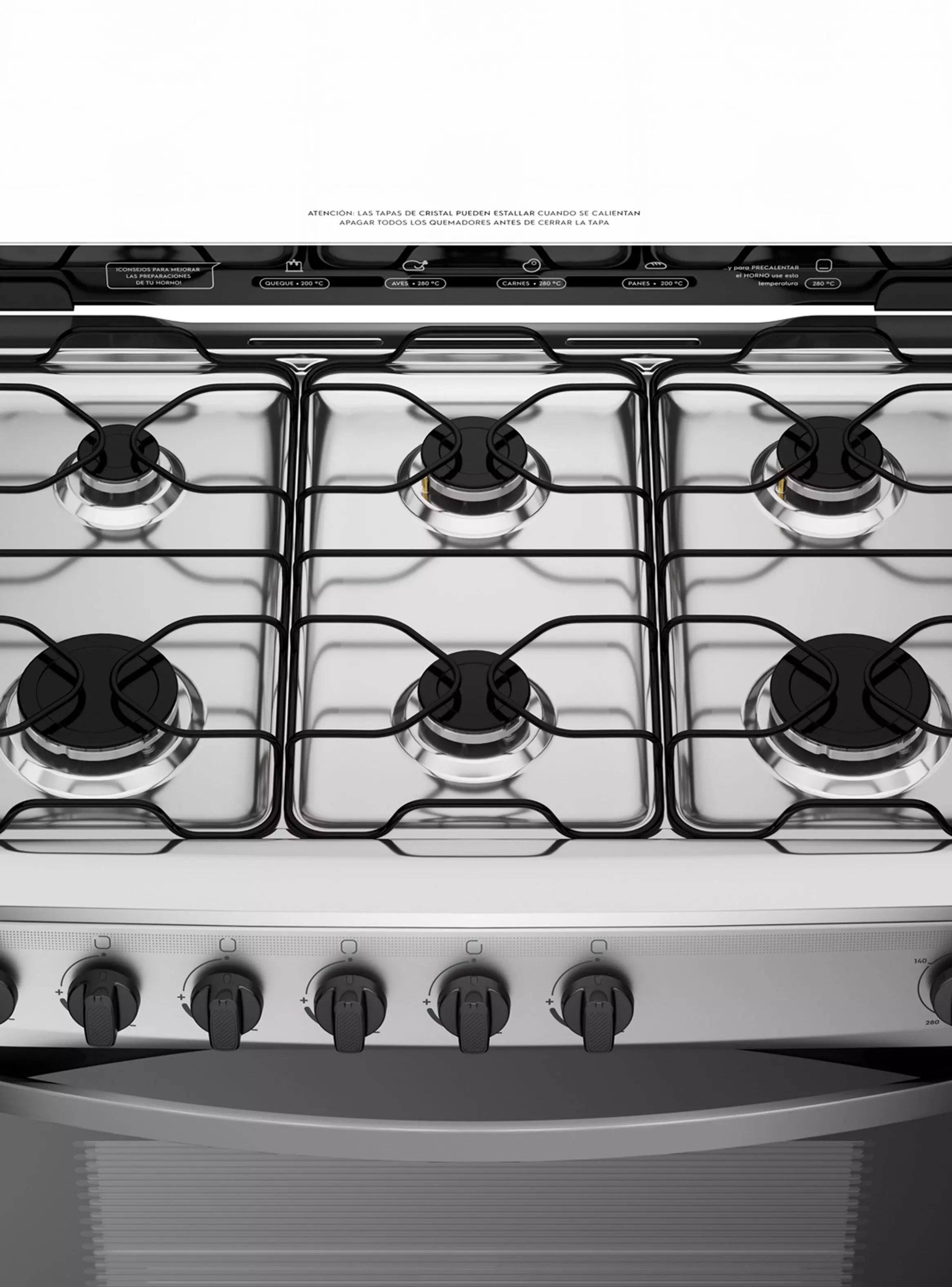Cocina a Gas 6 Quemadores M 820 T Acero Inoxidable-2
