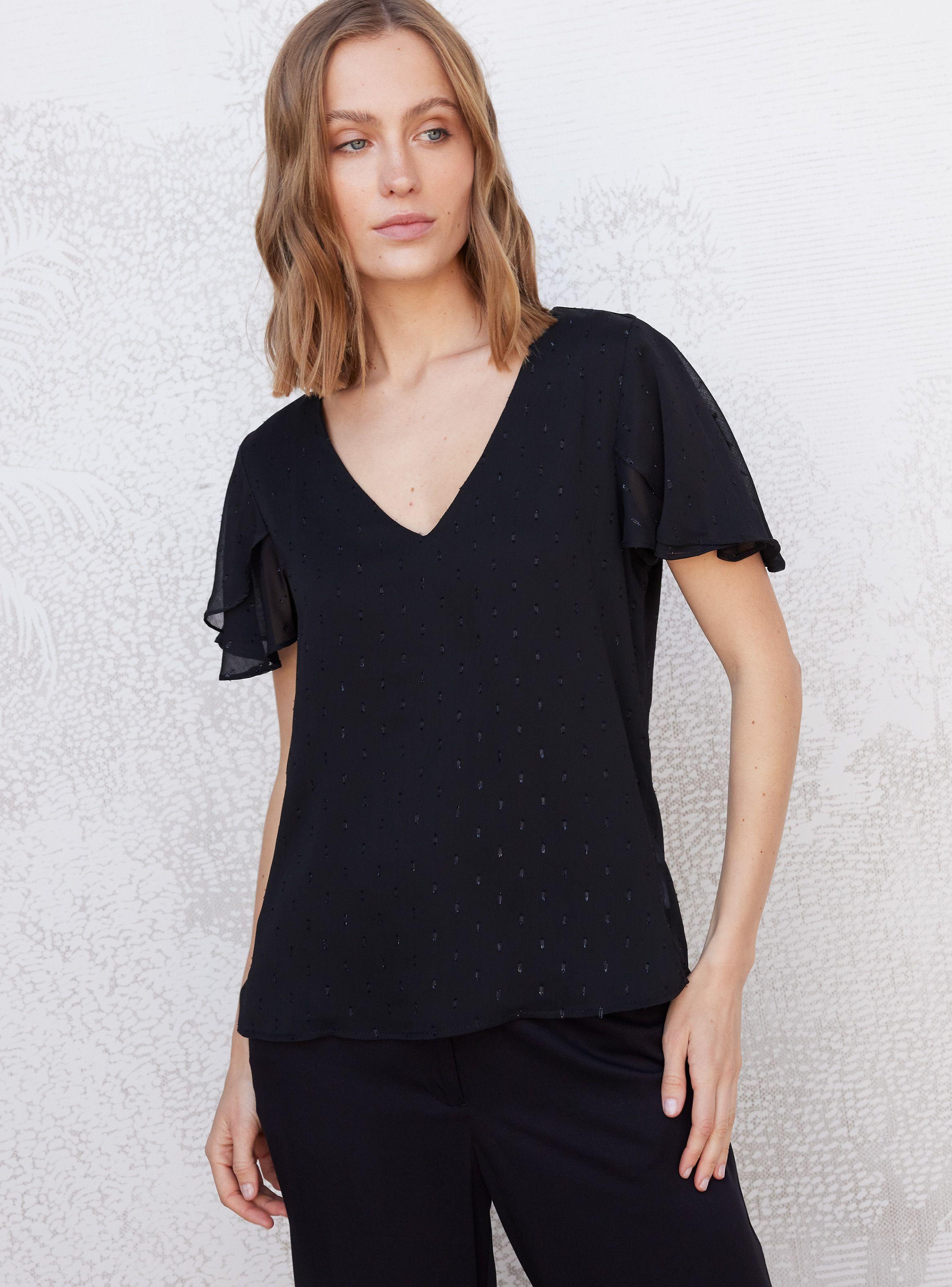 Blusa Doble Capa Manga Tulipán con Brillo-0