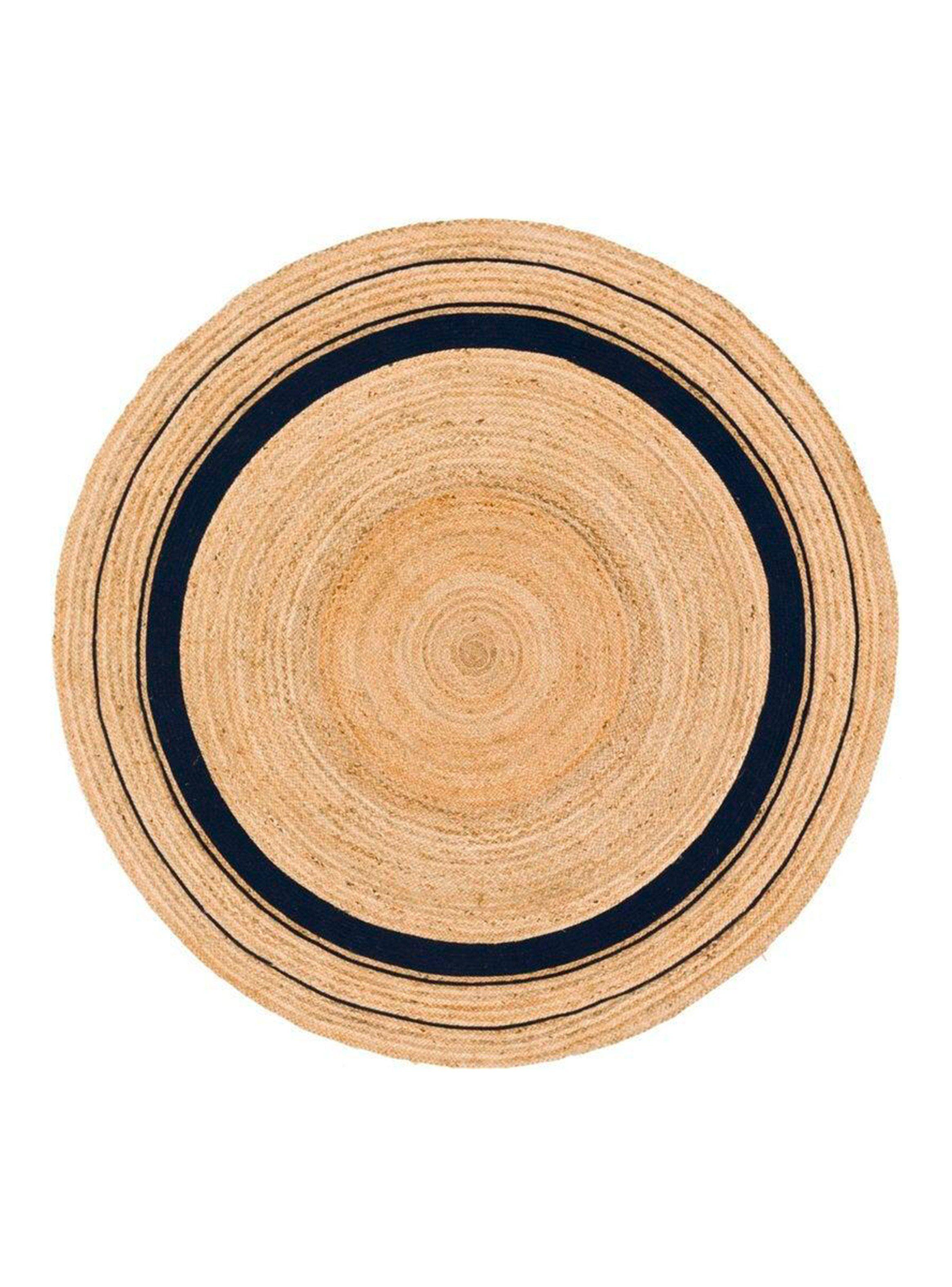 Alfombra Yute Redonda 120 cm Trenzado Borde Negro-0