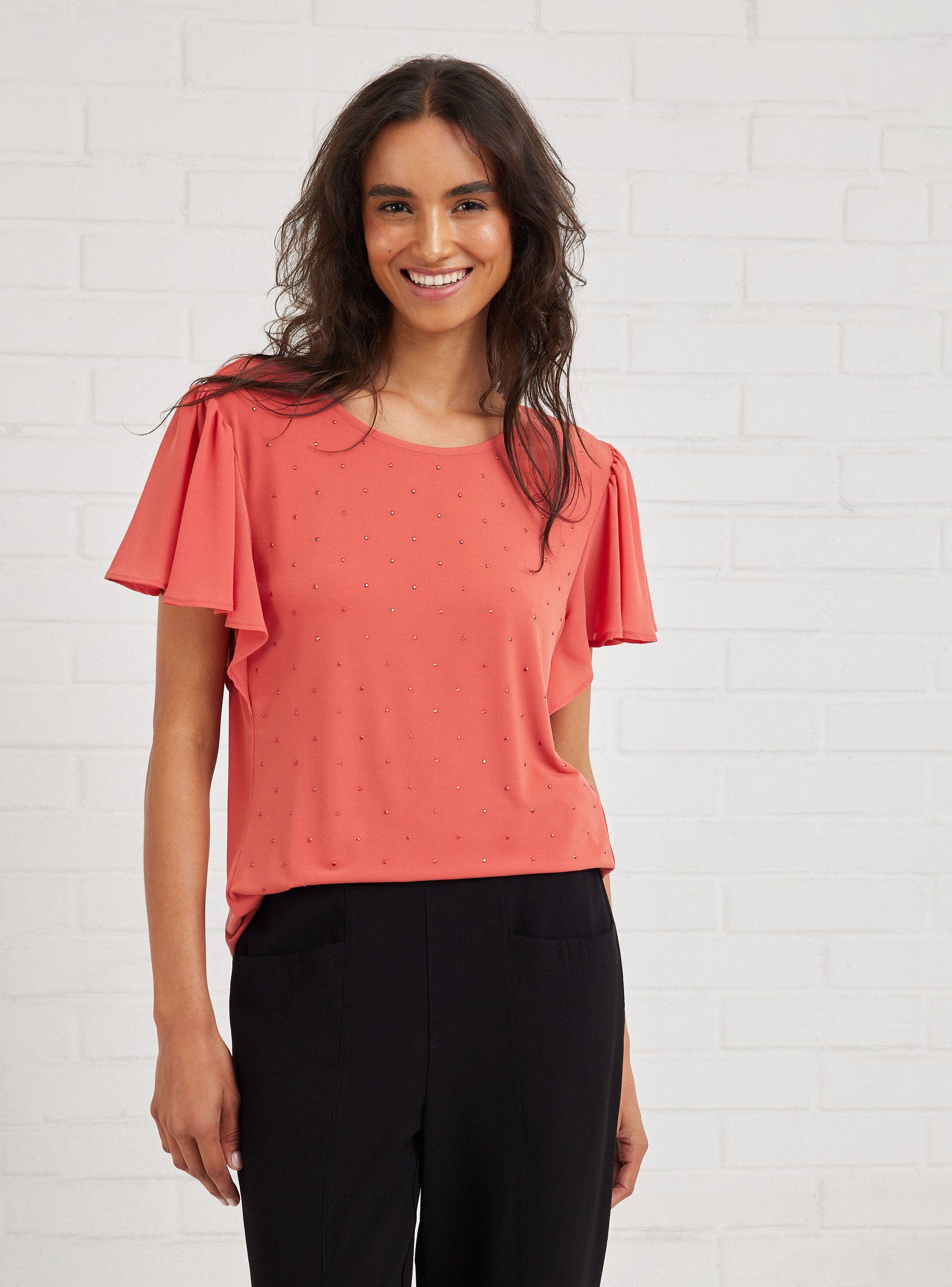 Blusa Mangas con Gasa y Strass en Delantero-0