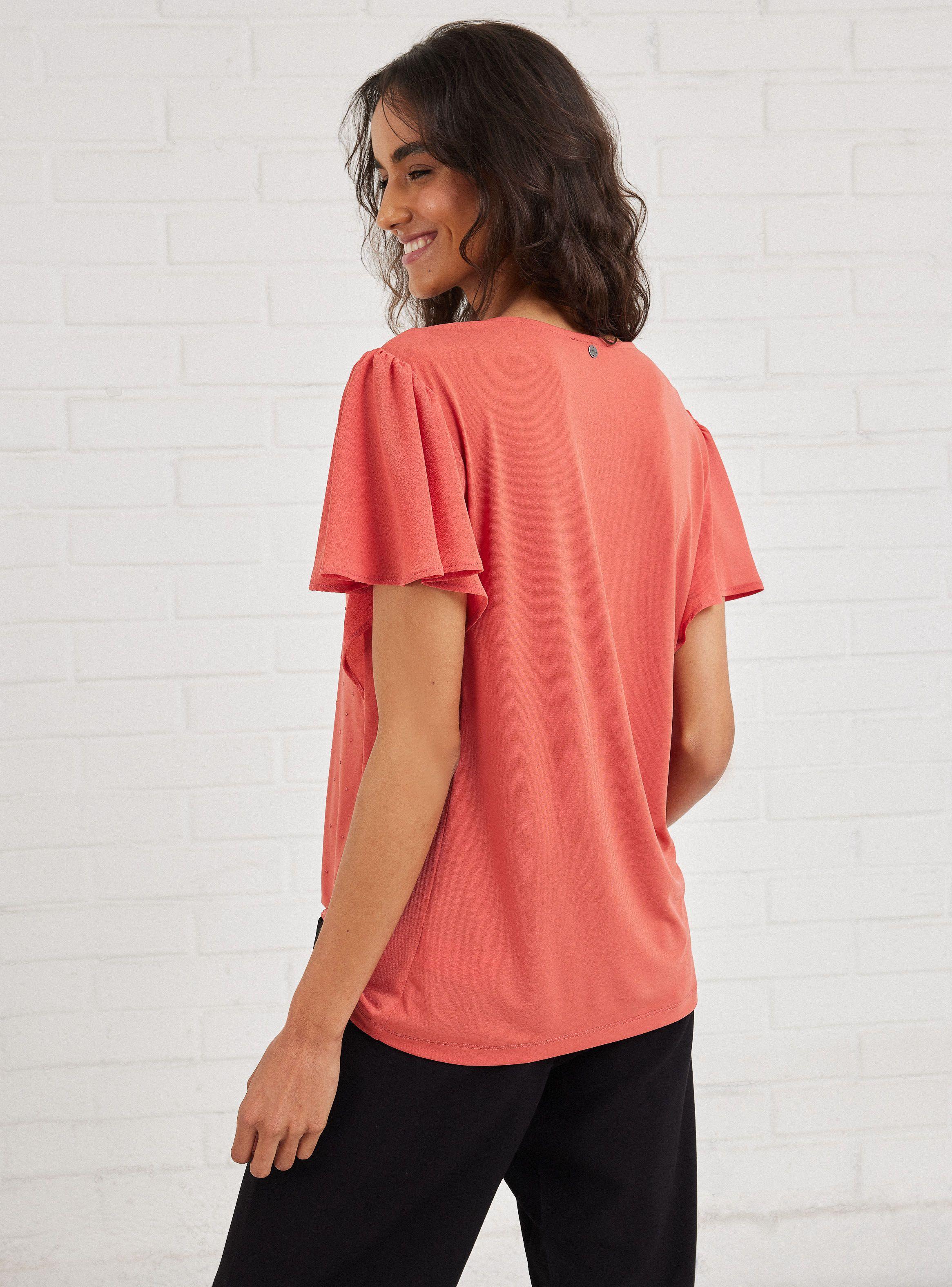 Blusa Mangas con Gasa y Strass en Delantero-1