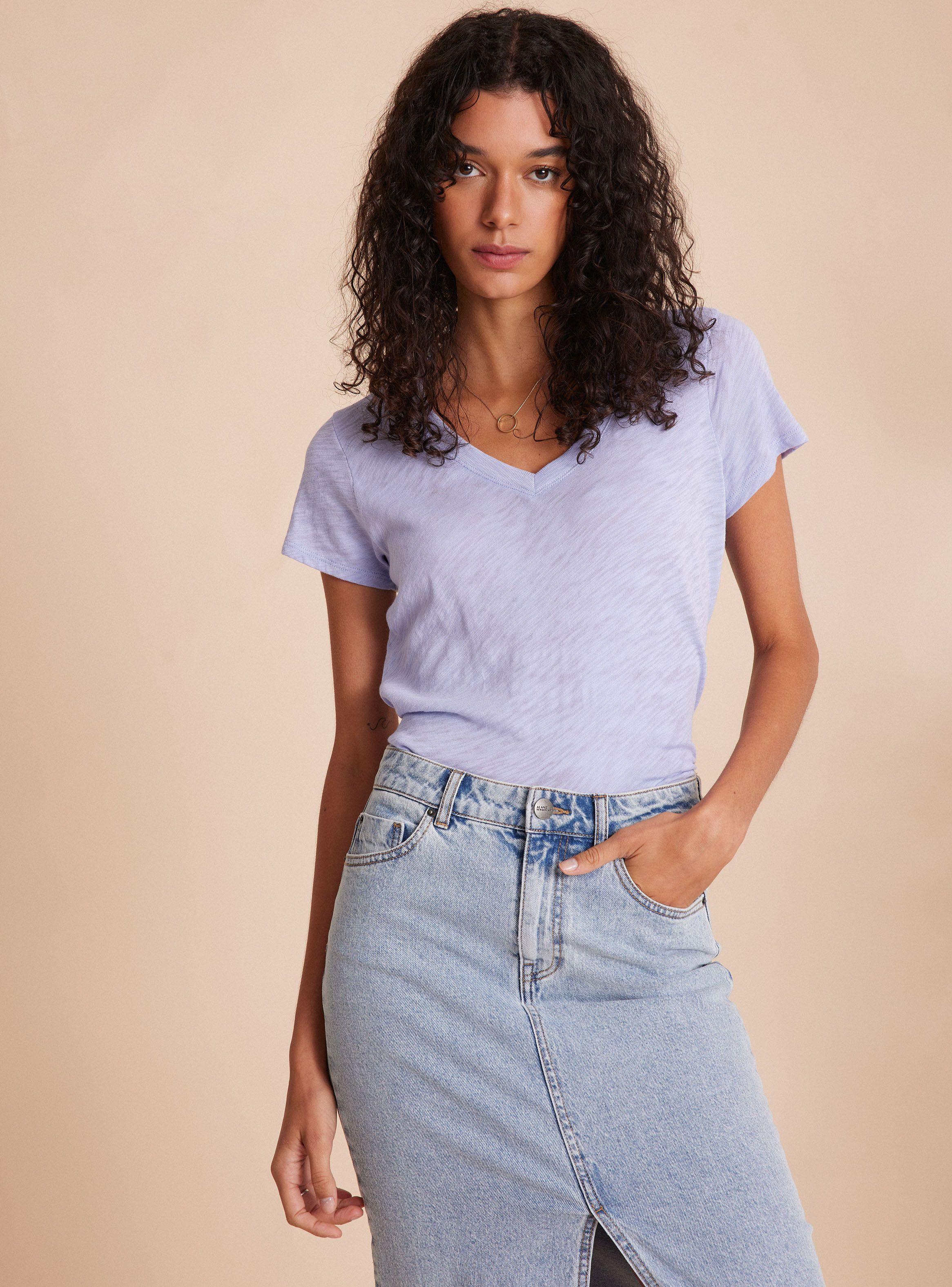 Polera Escote en V Básica Algodón Flame-0