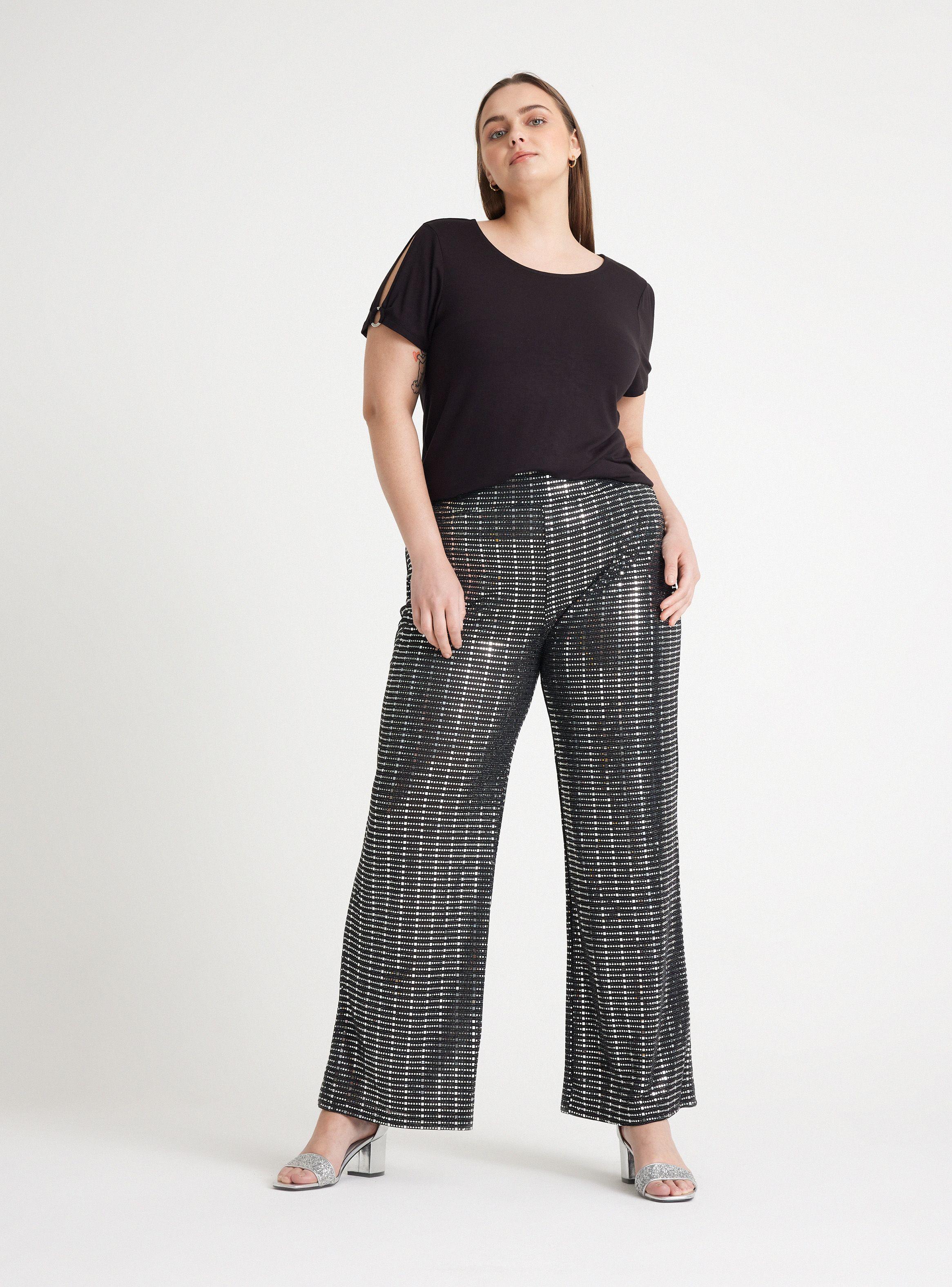 Pantalón Palazzo Elasticado con Hilo Metalizado-4