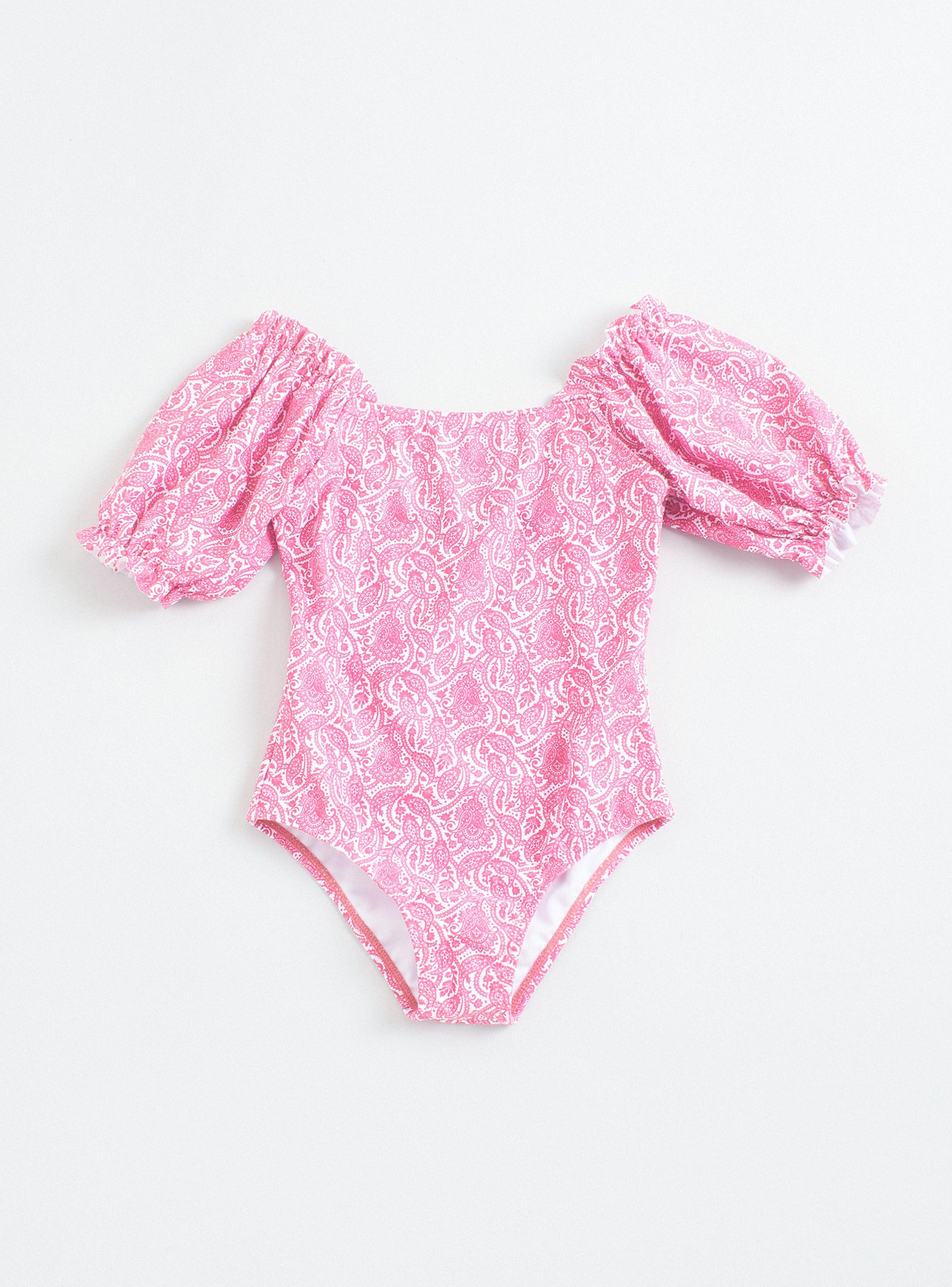 Traje de Baño con Manga Globo y Estampado Completo-1