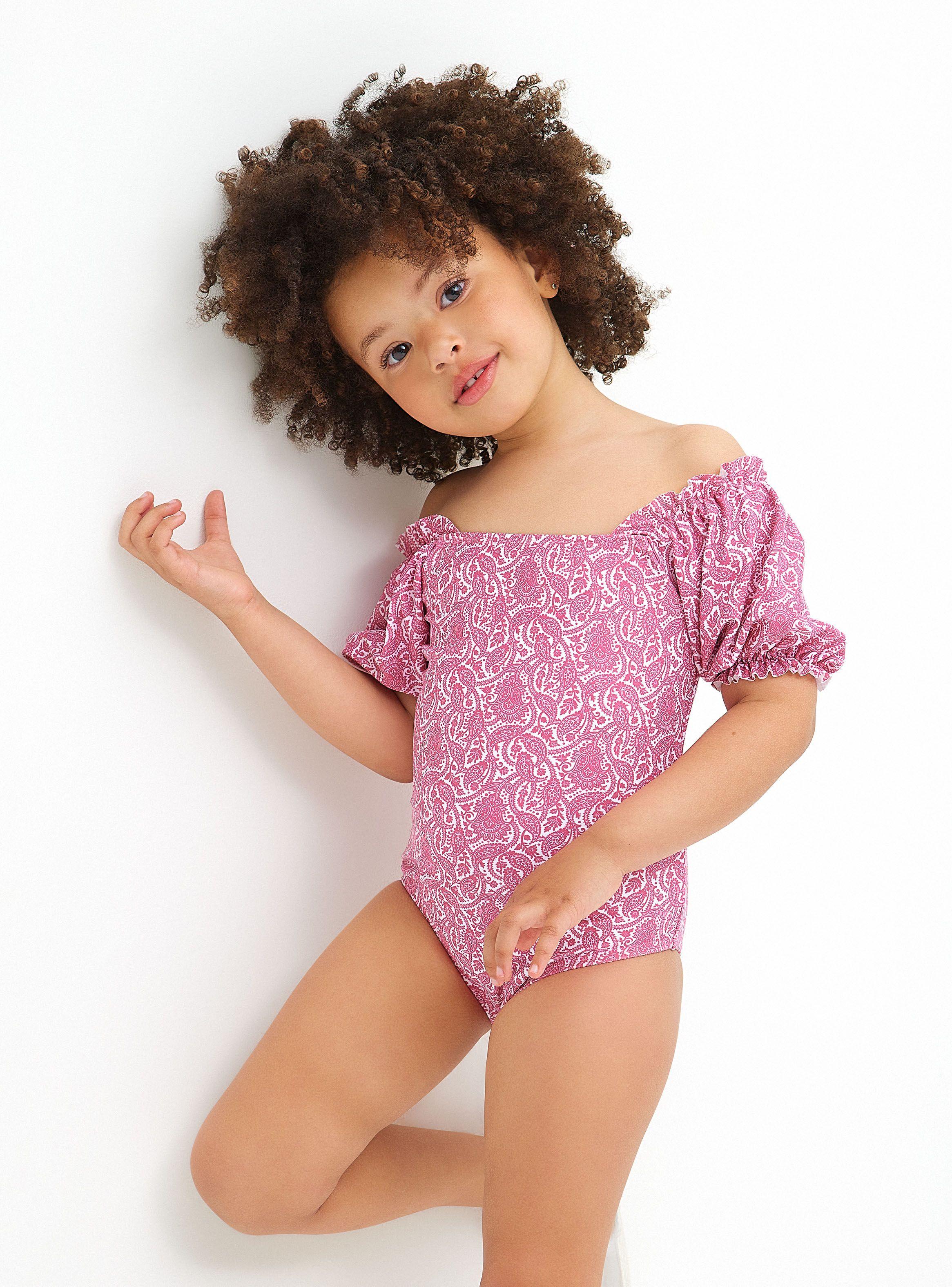 Traje de Baño con Manga Globo y Estampado Completo-0