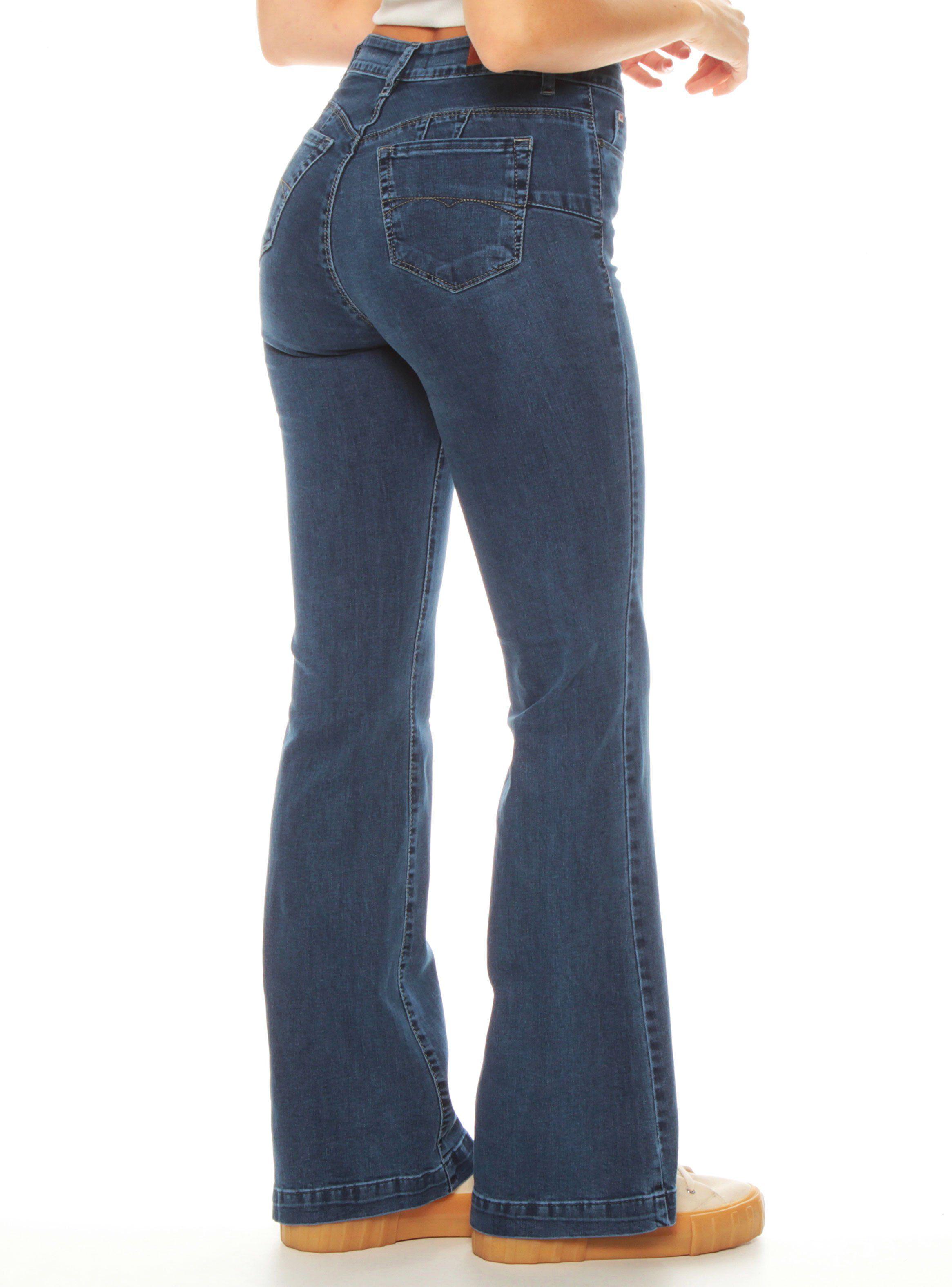 Jeans Flare Tiro Alto Push In Pretina Básica-1