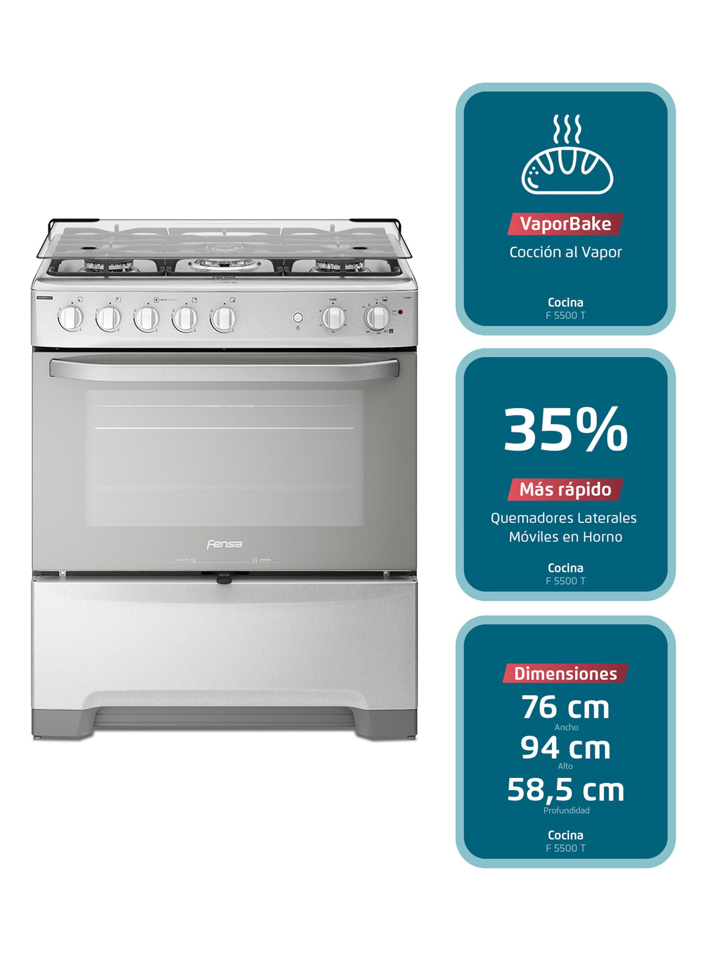 Cocina a Gas 5 Quemadores F 5500 T Espejado-2