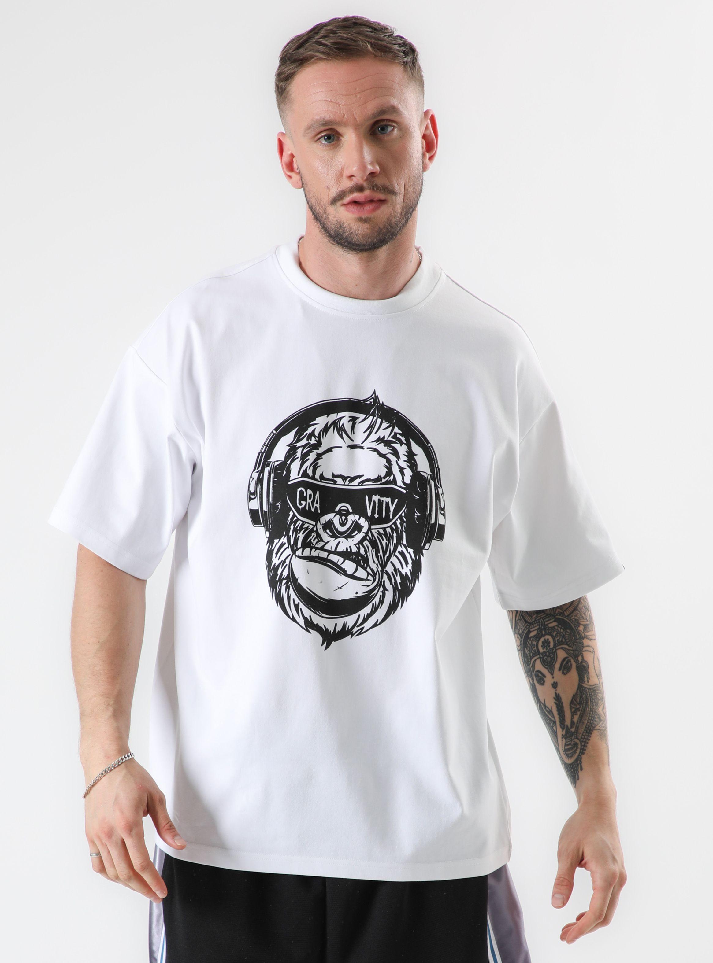 Polera MC Oversize Tela Heavy Weight, Front Print Gorila-0