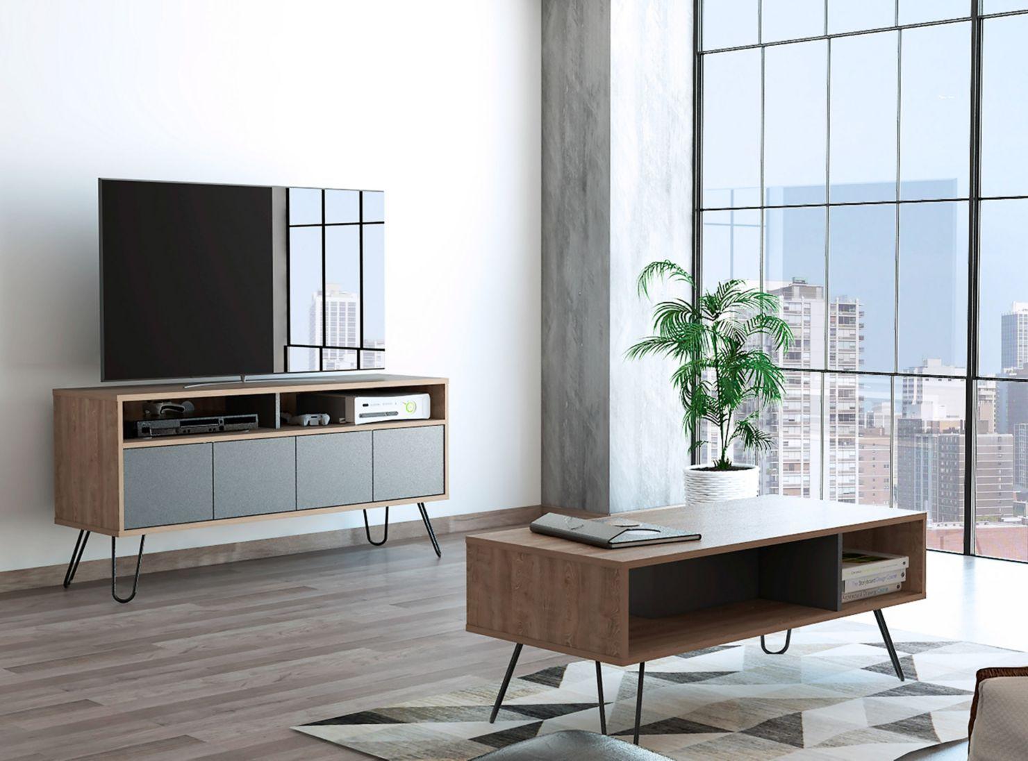 Combo Muebles Vassel Miel Plomo Rack TV 55" + Mesa Centro TuHome-5