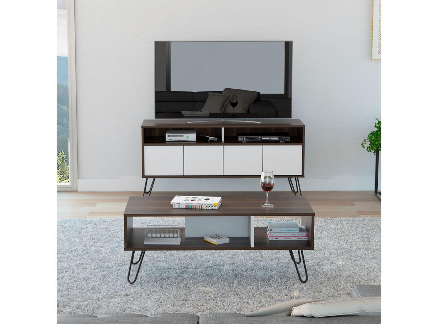 Rack TV 55" + Mesa Centro Vassel Habano Blanco TuHome-1