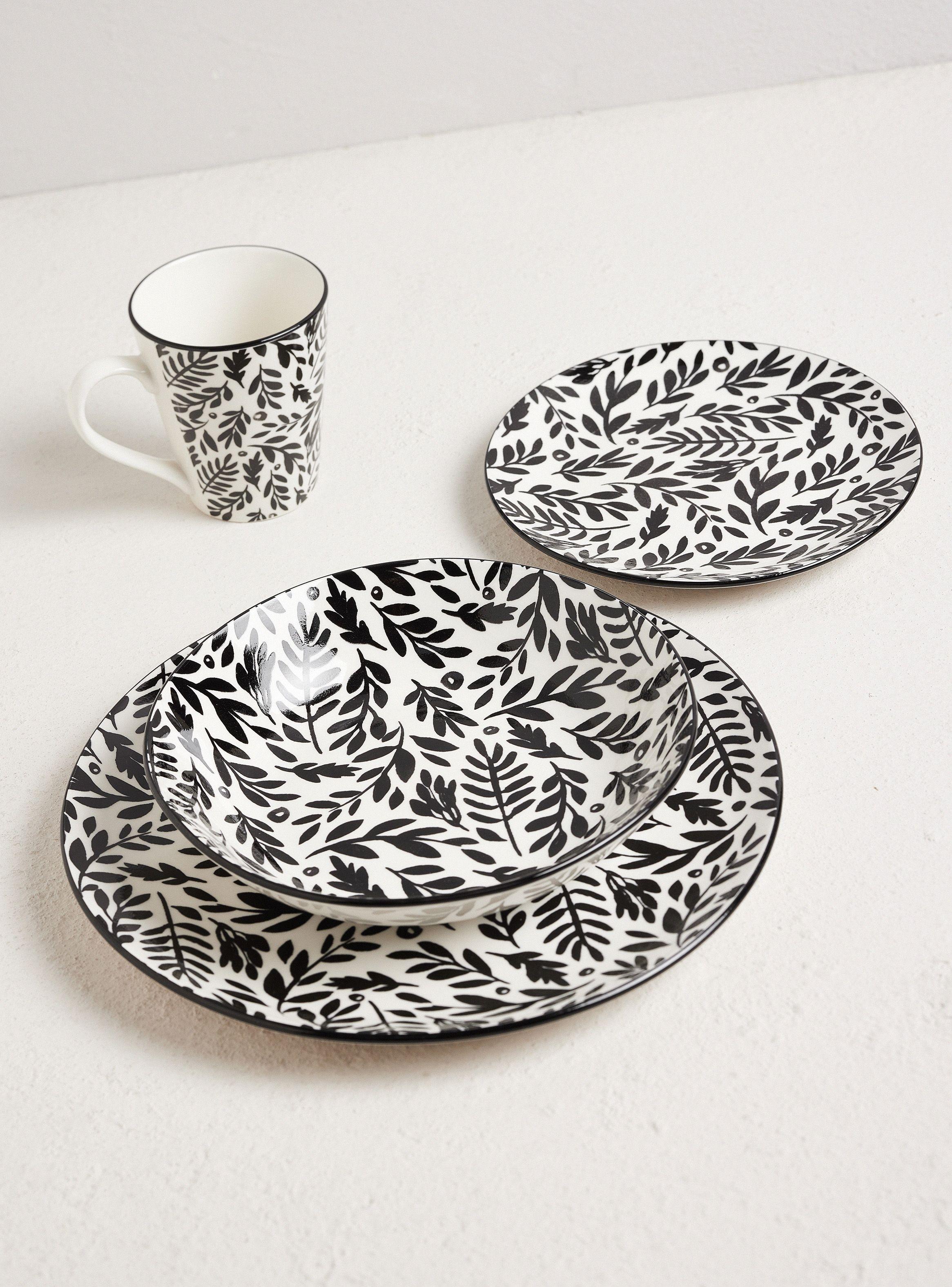 Set Vajilla 16 Piezas Tropical Negro Cerámica-1