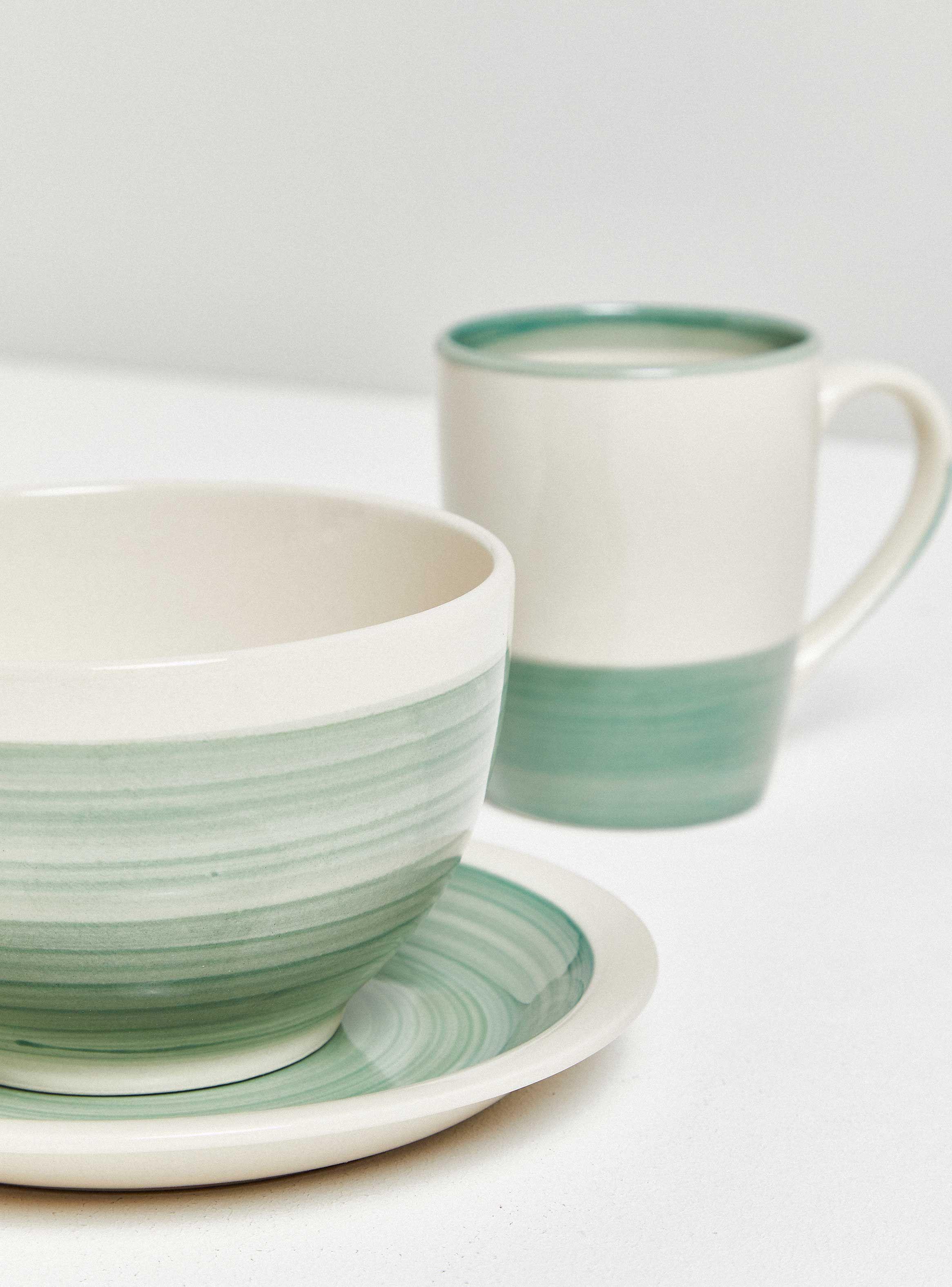 Set Vajilla 16 Piezas Bicolor Verde Cerámica-2