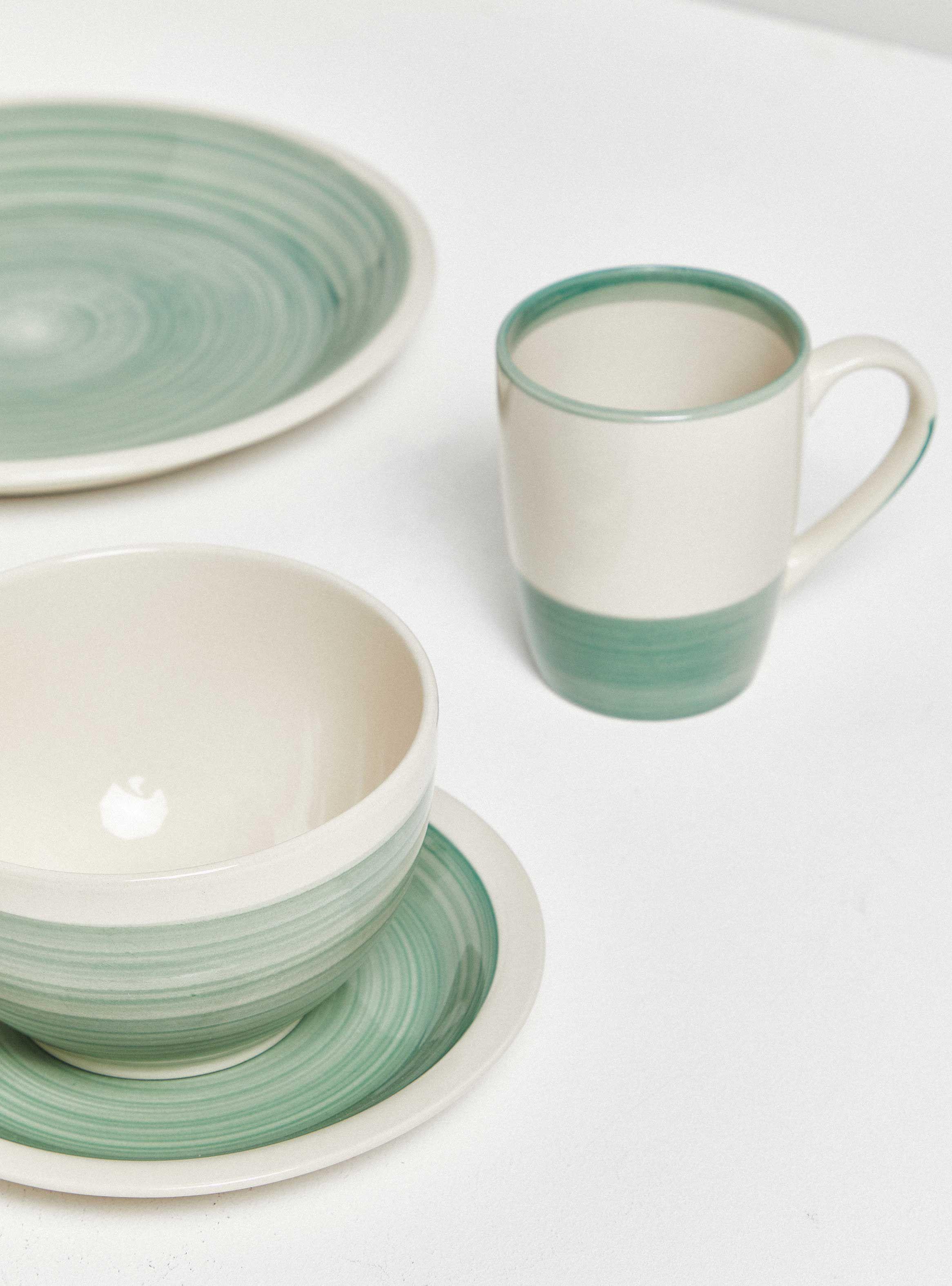 Set Vajilla 16 Piezas Bicolor Verde Cerámica-1
