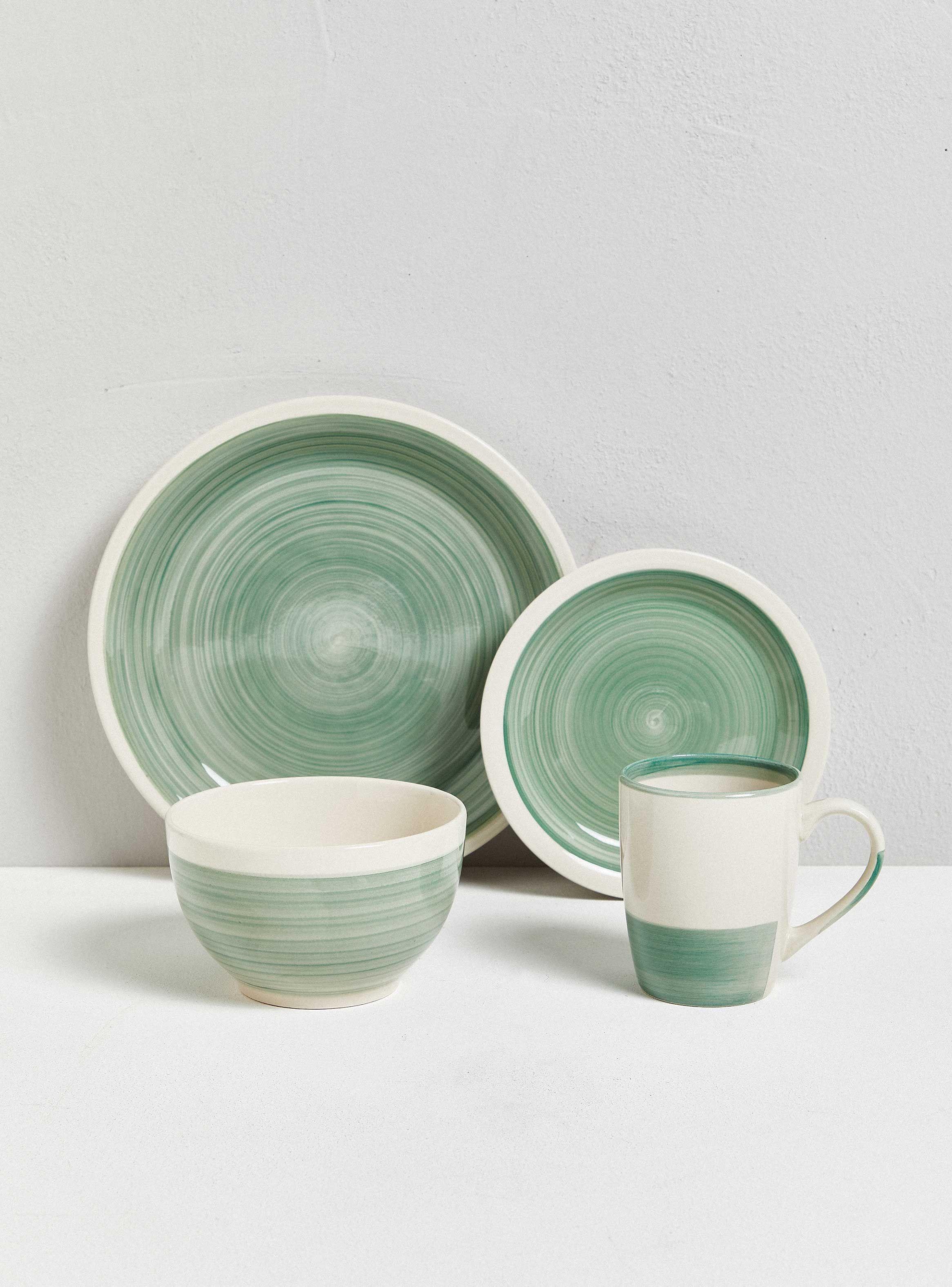 Set Vajilla 16 Piezas Bicolor Verde Cerámica-0