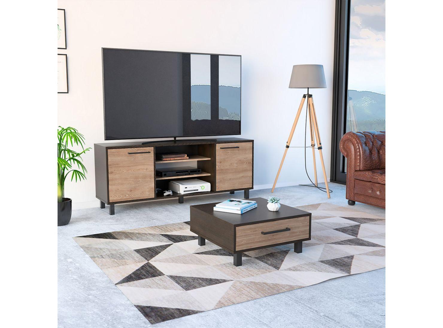 Rack TV 65" + Mesa Centro Kaia Negro Miel TuHome-5