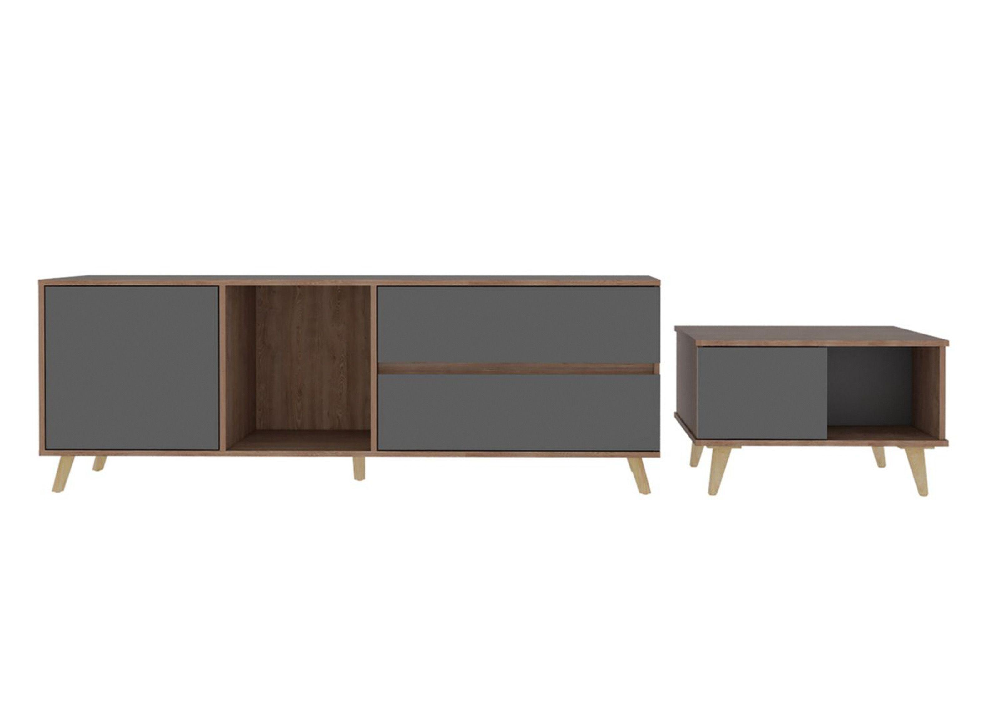 Rack TuHome TV 60" + Mesa Centro Salem Miel Plomo-0