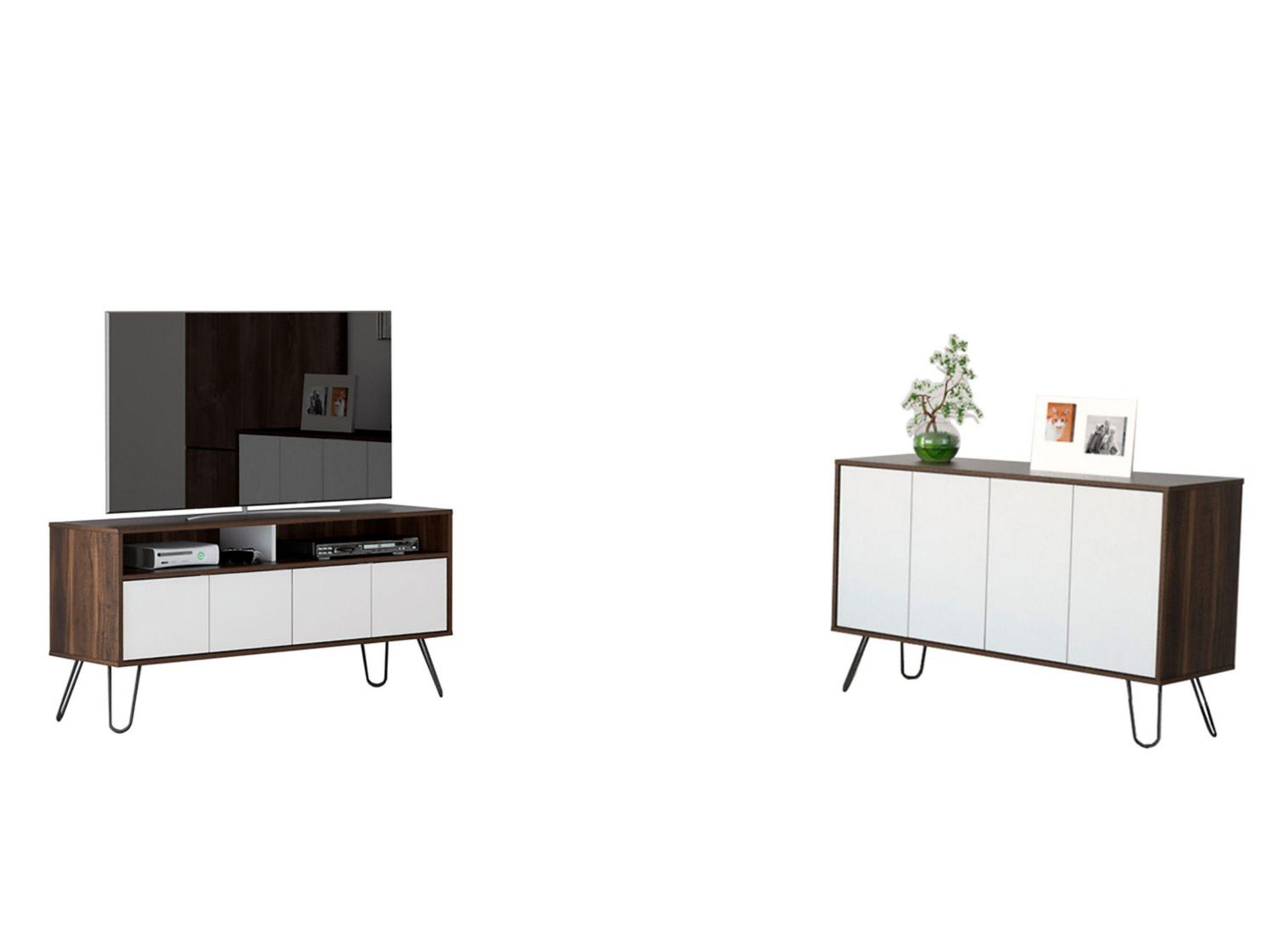 Combo Muebles Vassel Habano Blanco Buffet + Rack TV 55" TuHome-0
