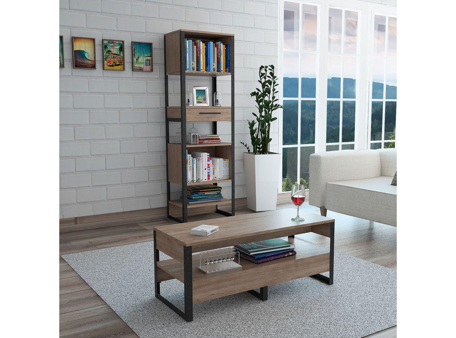 Combo Muebles Magnum Miel Biblioteca + Mesa de Centro-1