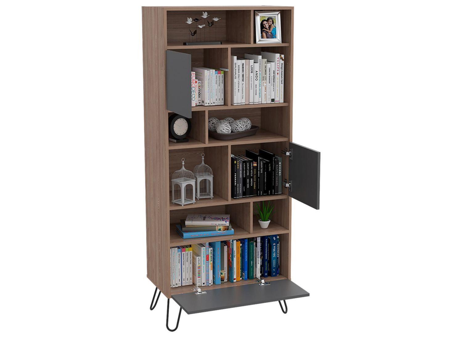 Combo TuHome Muebles Vassel Miel Plomo Biblioteca + Bar TuHome-5