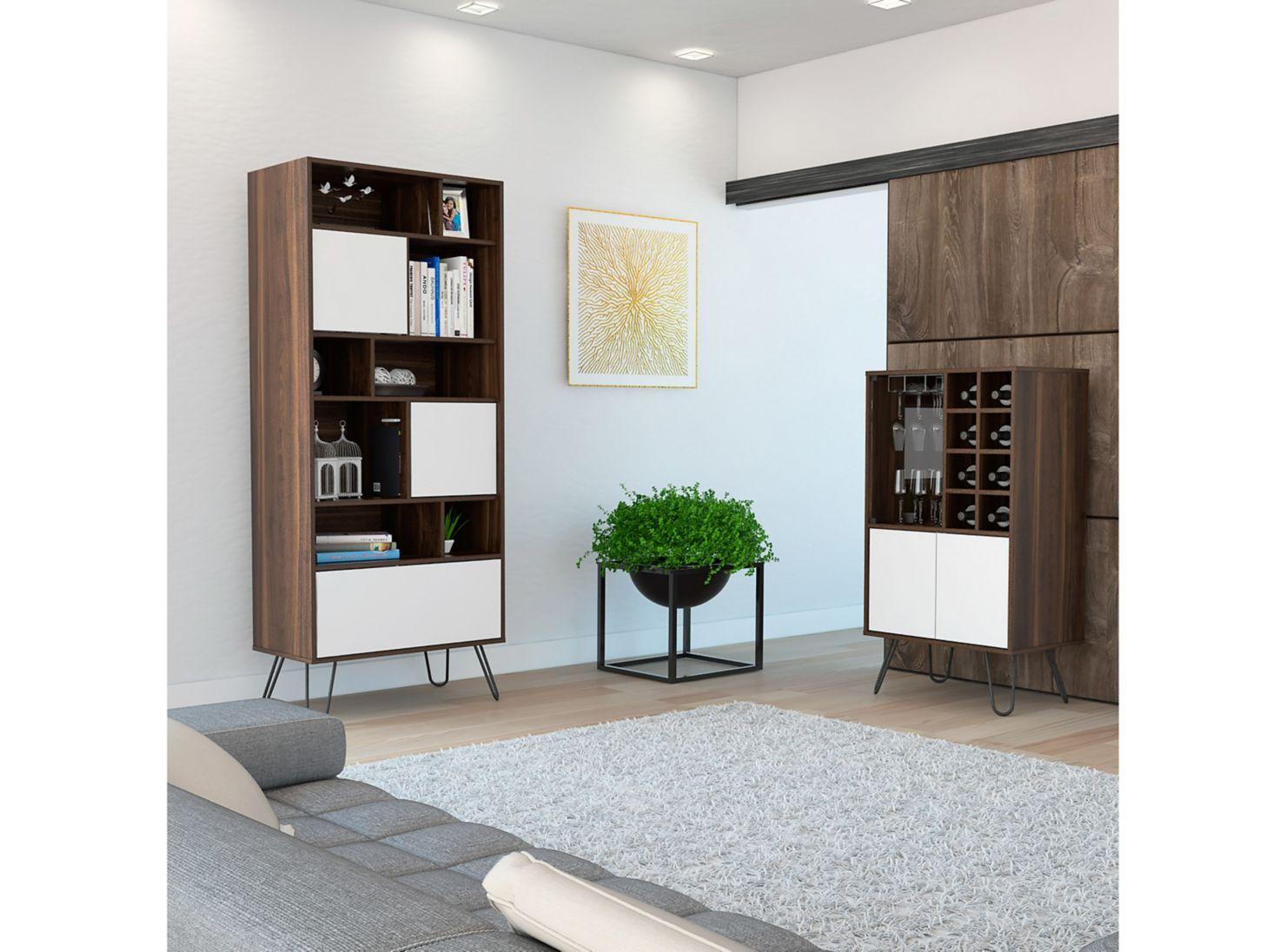 Combo Muebles Vassel Habano Blanco Biblioteca + Bar TuHome-5