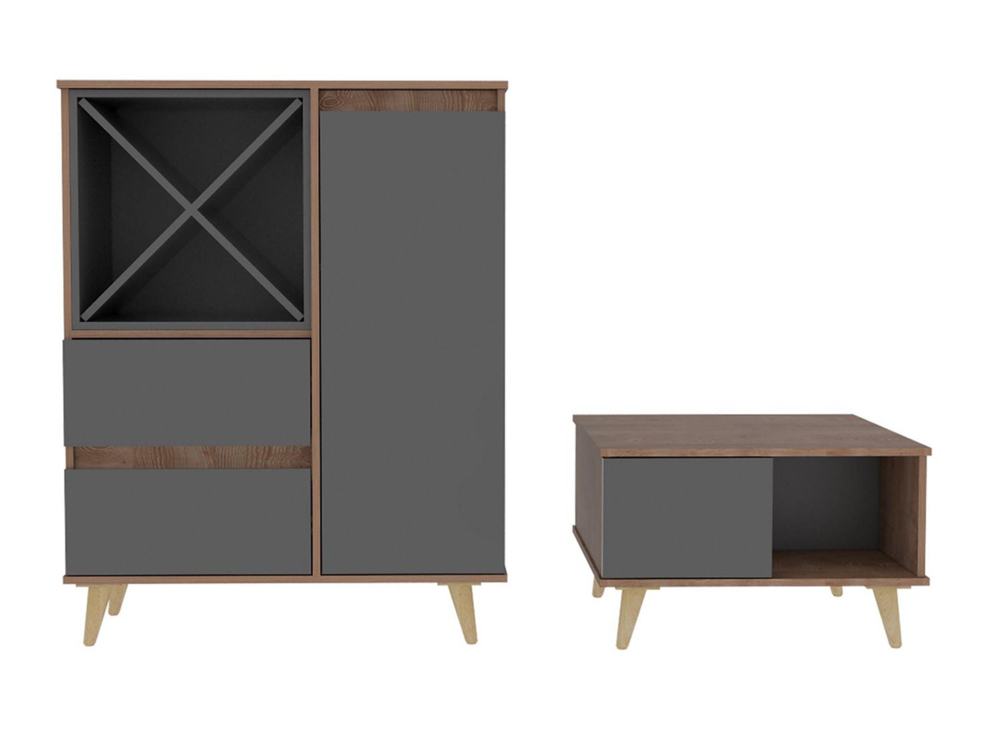 Combo TuHome Muebles Salem Miel Plomo Bar + Mesa Centro-0