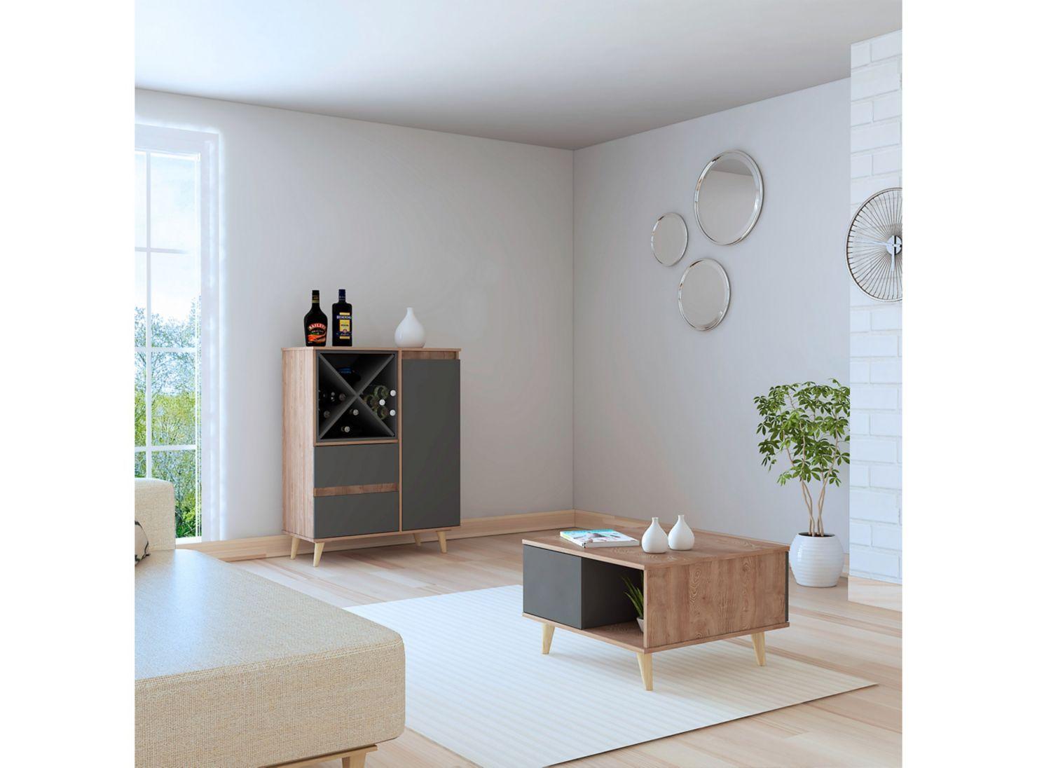 Combo TuHome Muebles Salem Miel Plomo Bar + Mesa Centro-5