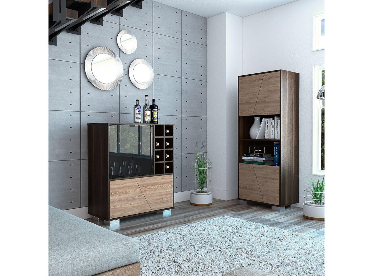 Combo Muebles Fraktal Habano Miel Biblioteca + Bar TuHome-5