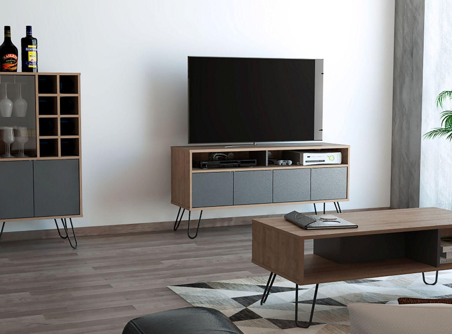 Combo Muebles Vassel Miel Plomo Bar + Rack TV + Mesa de Centro TuHome-7