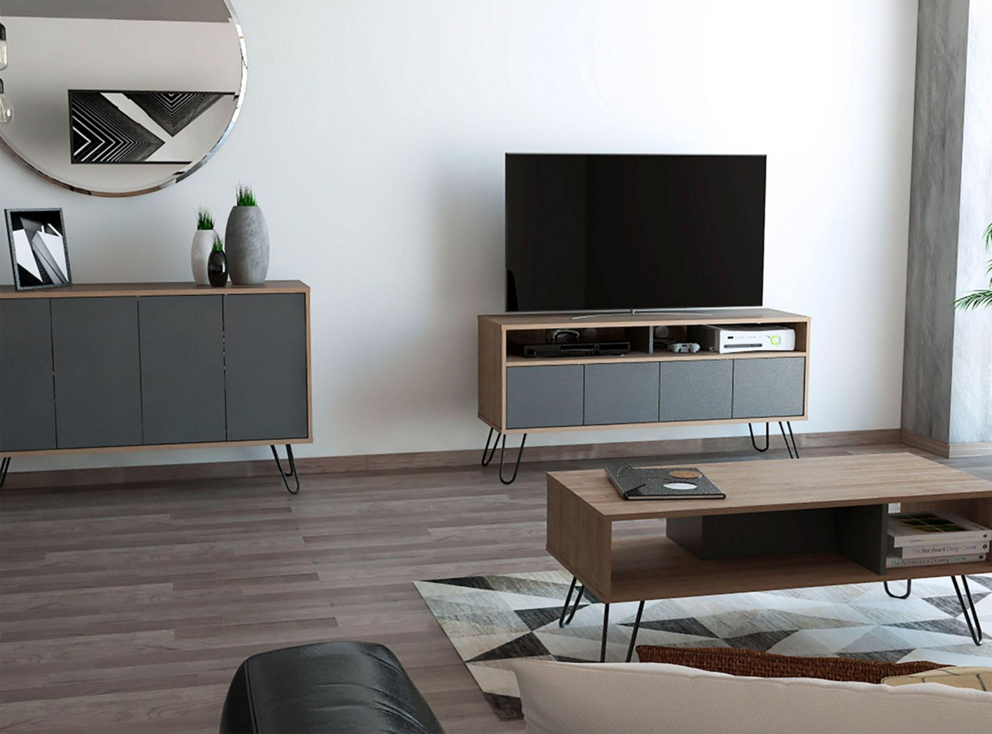 Combo Muebles Vassel Miel Plomo Buffet + Rack TV + Mesa de Centro TuHome-0