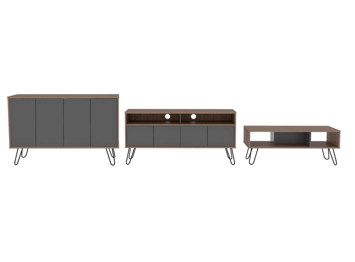Combo Muebles Vassel Miel Plomo Buffet + Rack TV + Mesa de Centro TuHome-7