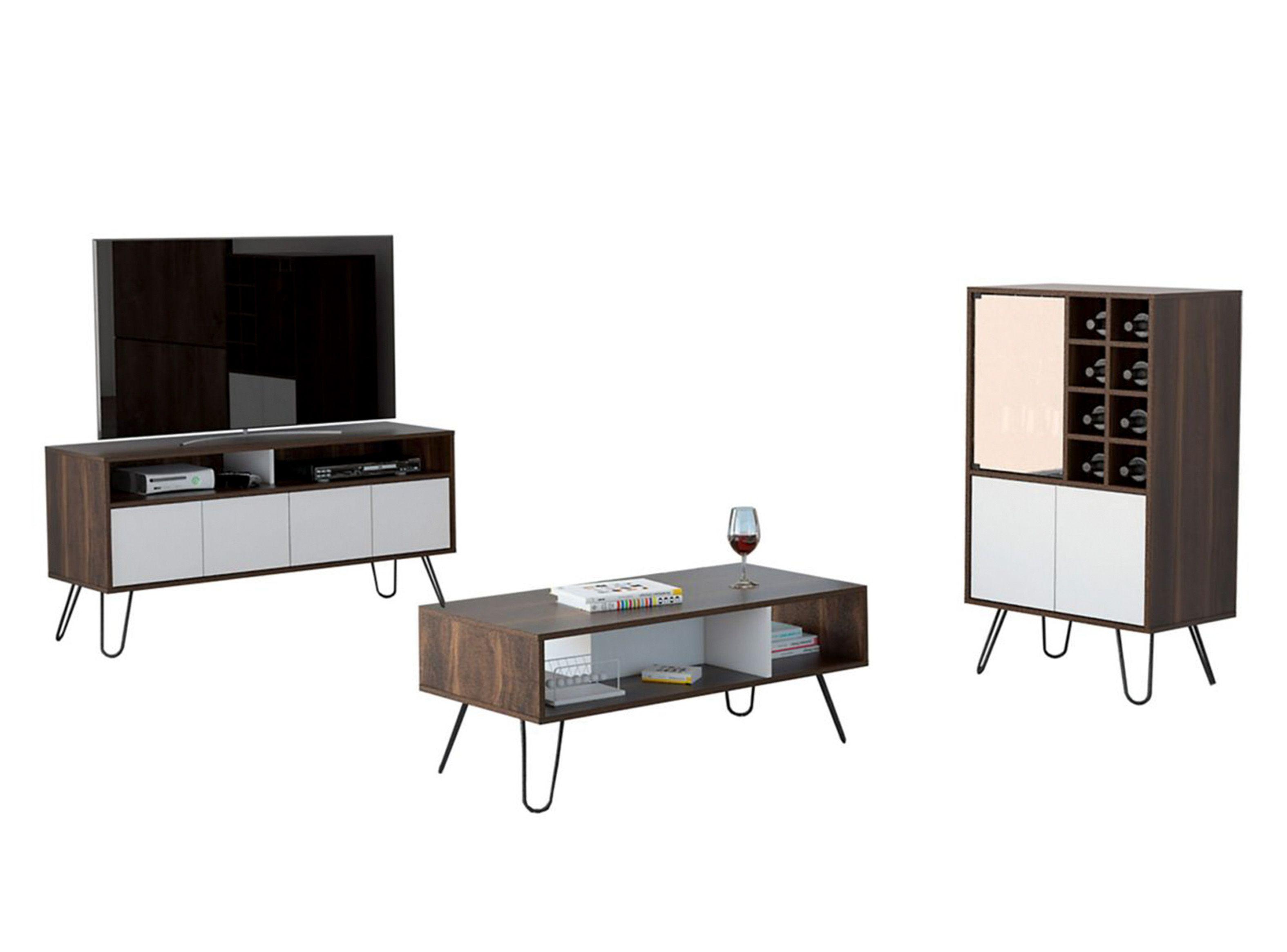 Combo Muebles Vassel Habano Blanco Bar + Rack TV + Mesa de Centro TuHome-0