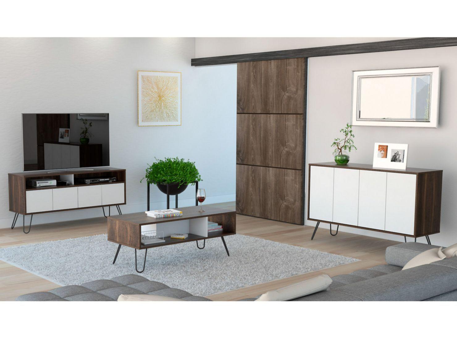 Combo Muebles Vassel Habano Blanco Buffet + Rack TV + Mesa de Centro TuHome-1
