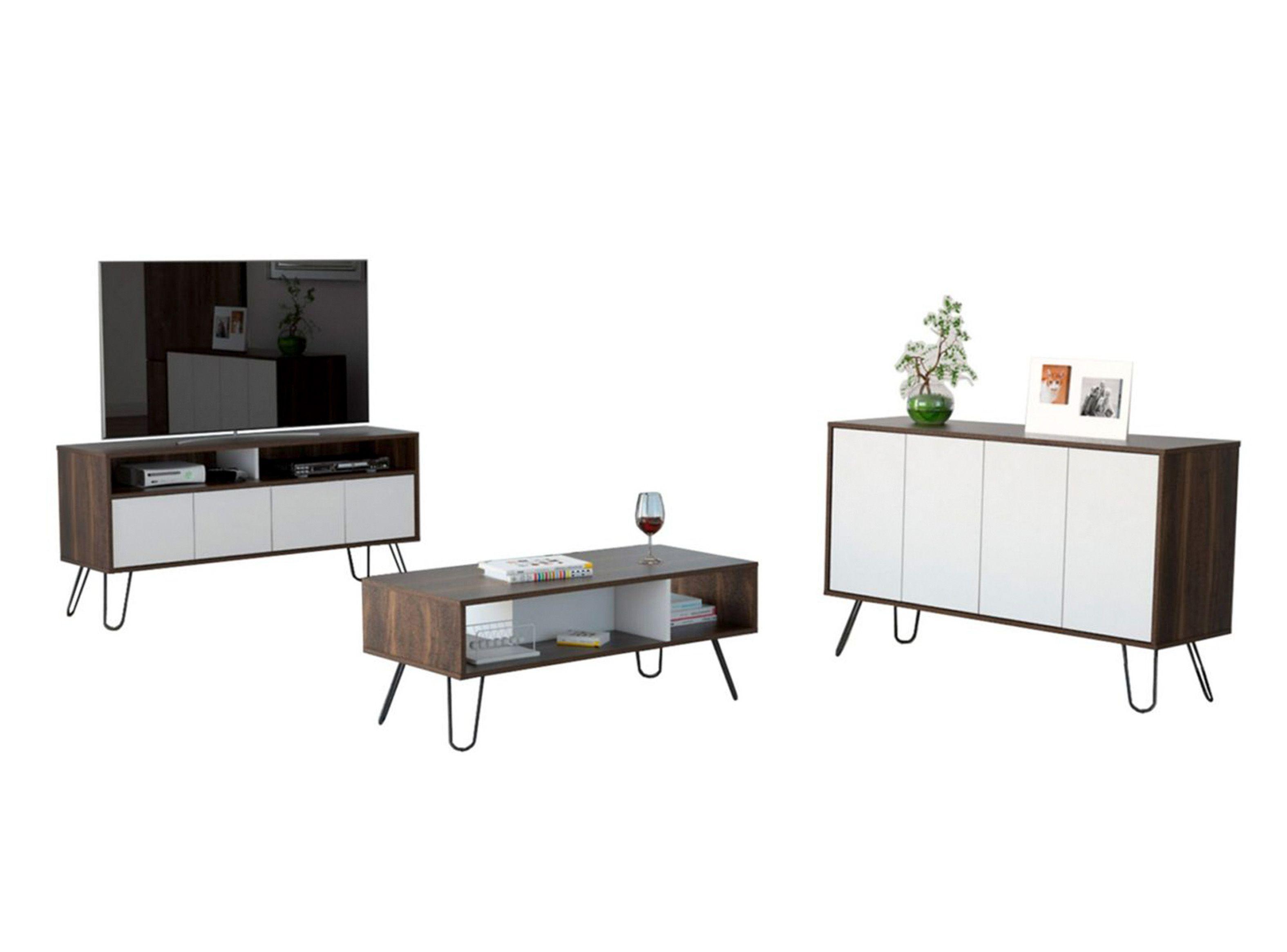 Combo Muebles Vassel Habano Blanco Buffet + Rack TV + Mesa de Centro TuHome-0